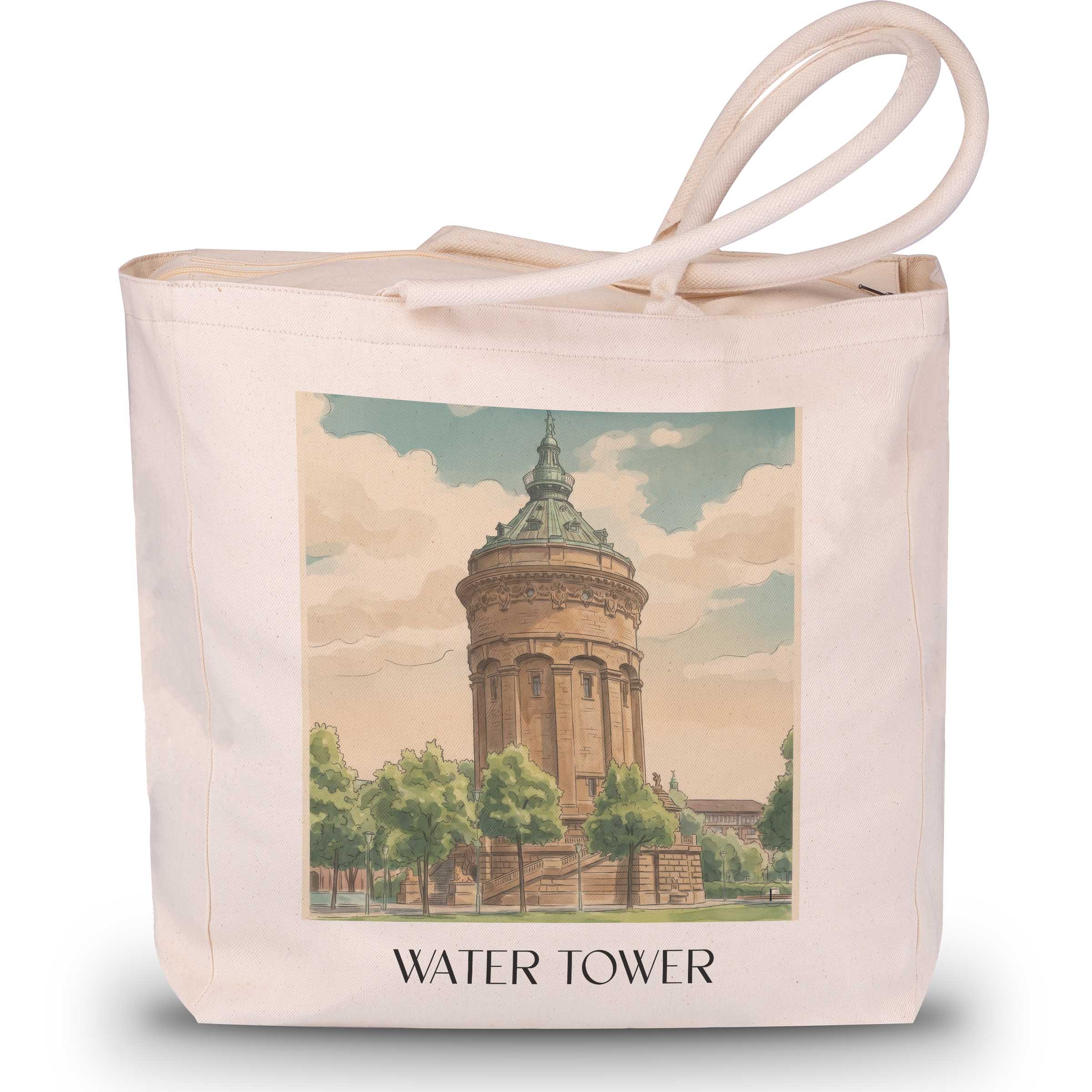 Wasserturm Shopping Tasche - Mannheim - Deutschland Tote Bag - Einkaufstasche im Aquarell Stil - favplace