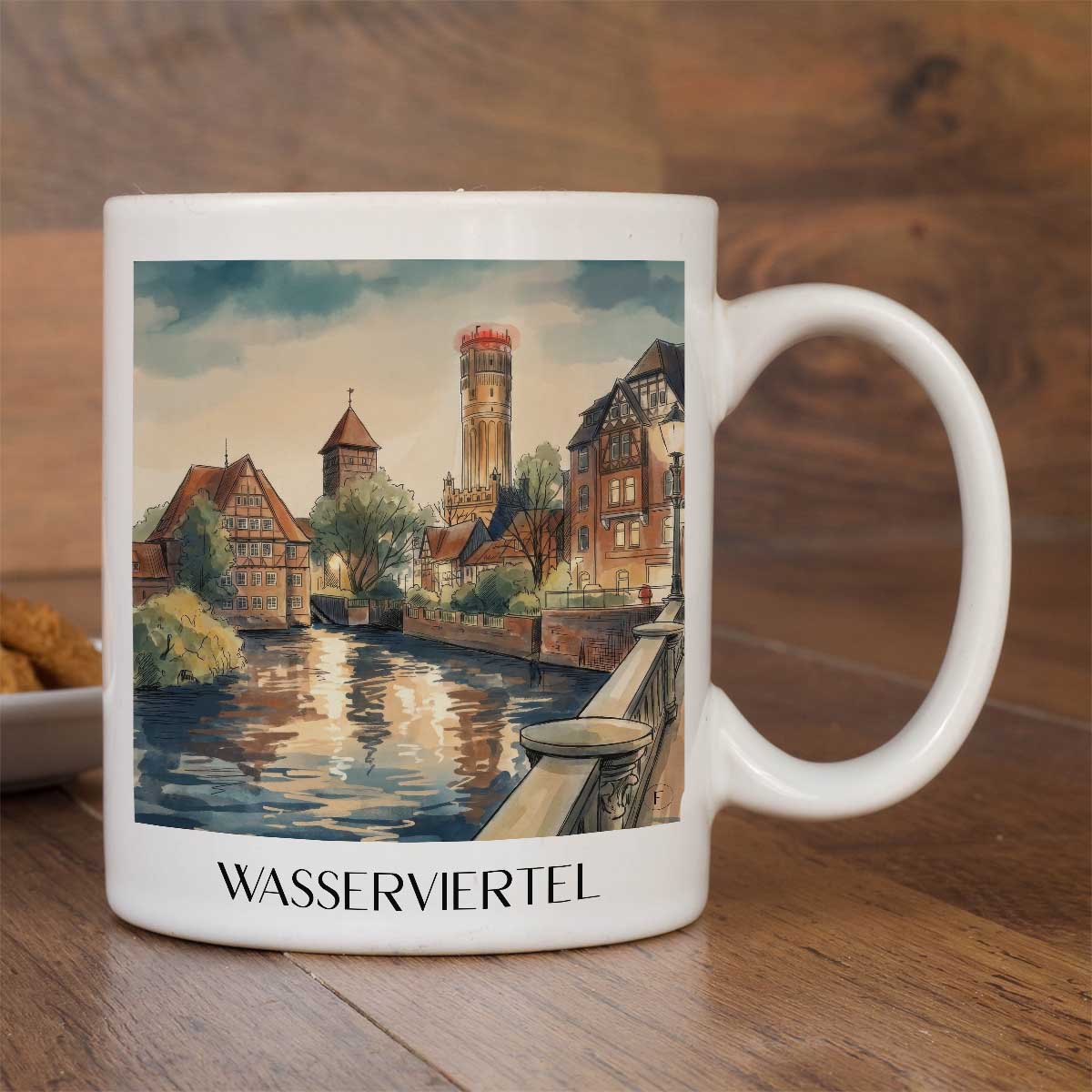 wasserviertel-lüneburg-deutschland-kaffeebecher-aquarell