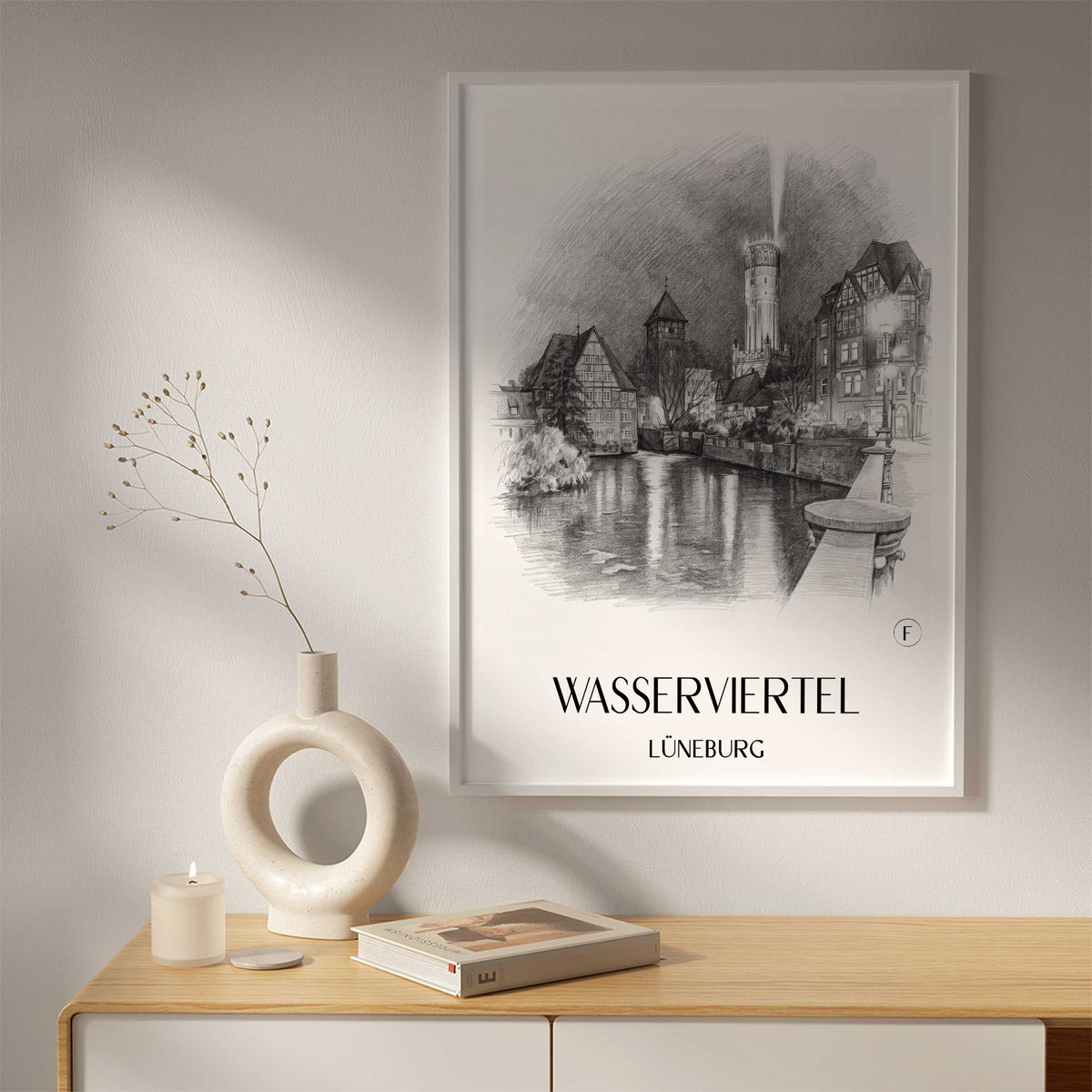 wasserviertel-lüneburg-deutschland-poster-bleistift-zeichnung-drawing