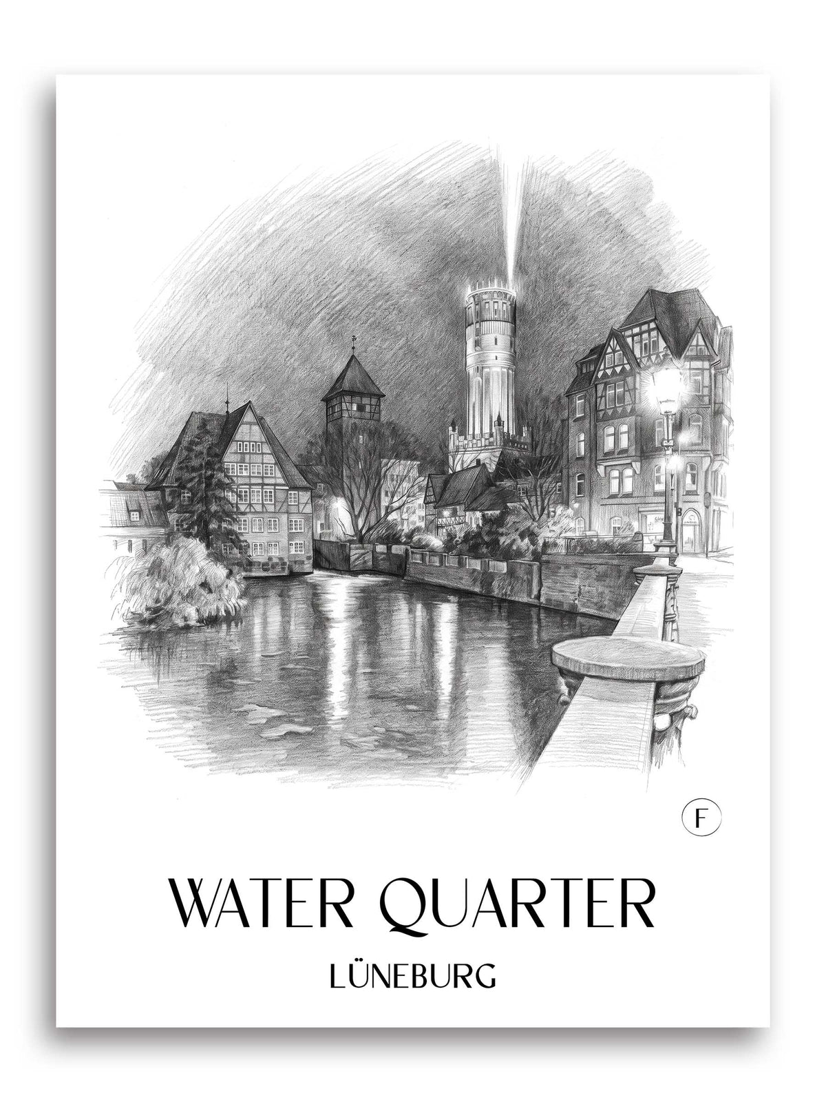 Wasserviertel Poster - Lüneburg - Deutschland Kunstdruck - Zeichnung von A4 bis A1 - favplace