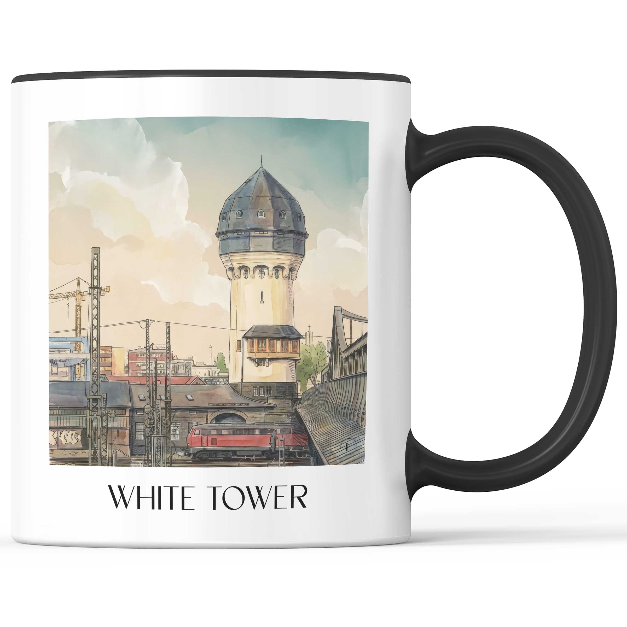 Weißer Turm Kaffeebecher - Darmstadt - Deutschland Becher - Kaffeetasse im Aquarell Stil - favplace