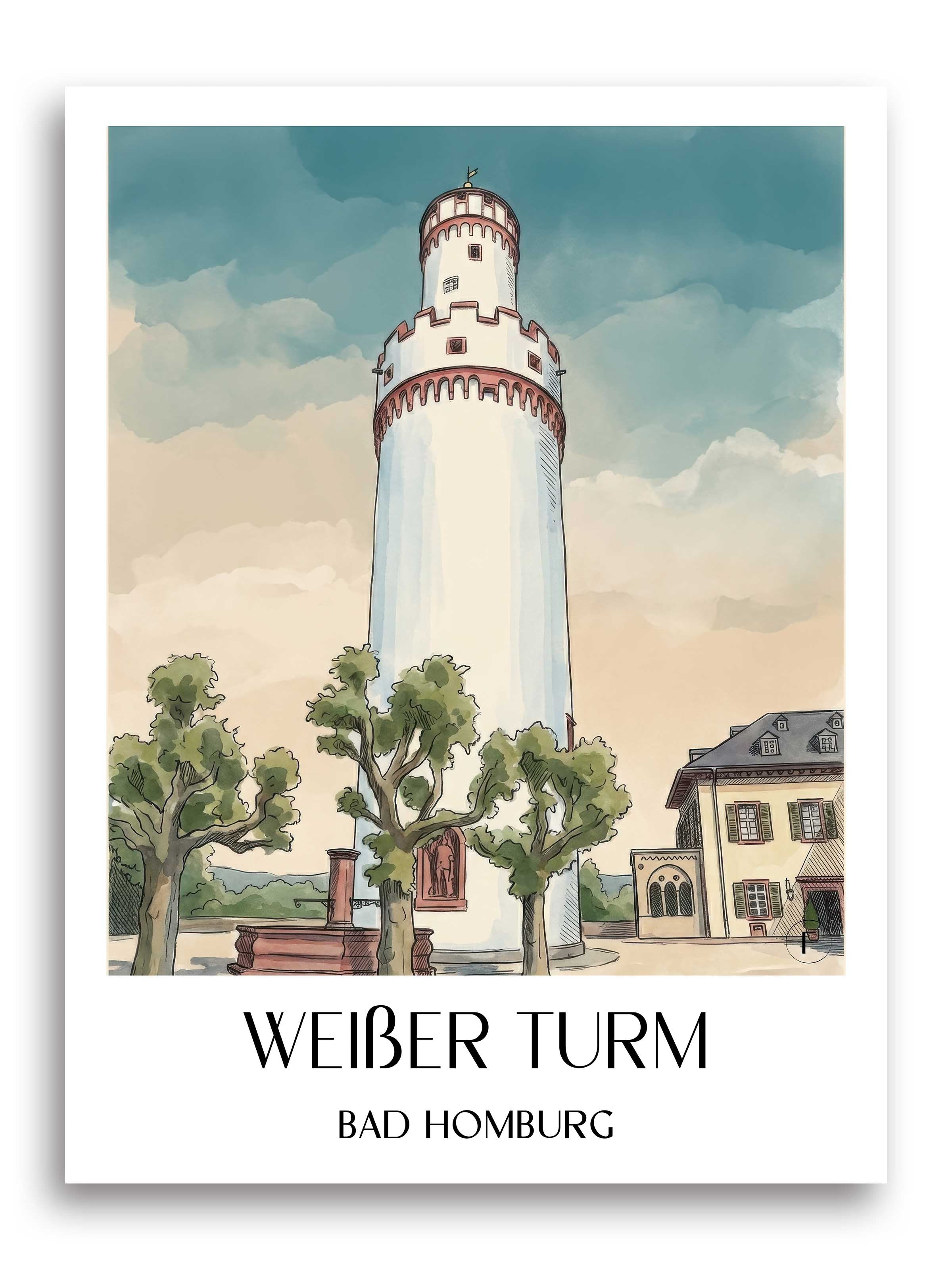 weißer-turm-bad-homburg-deutschland-poster-aquarell