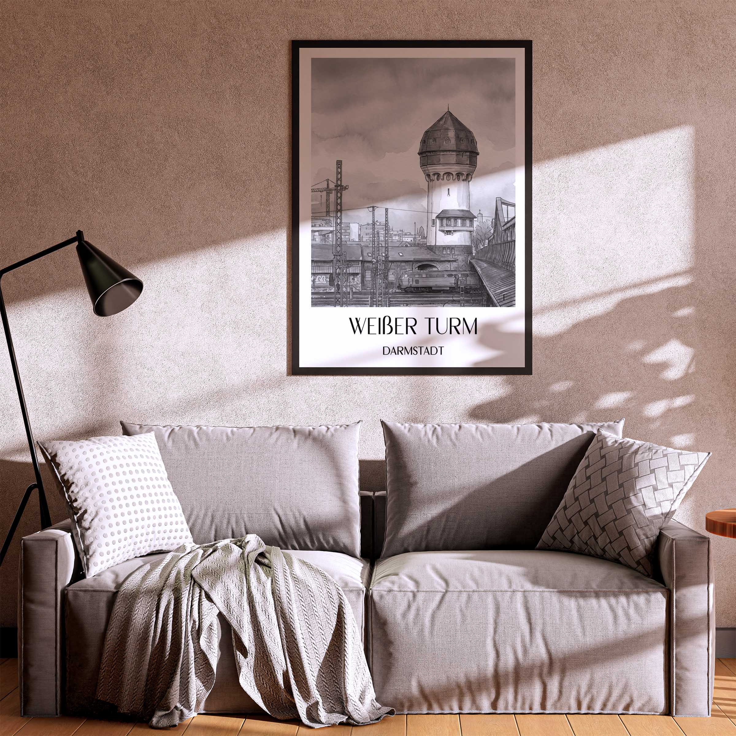 weißer-turm-darmstadt-deutschland-poster-aquarell-schwarz-weiss
