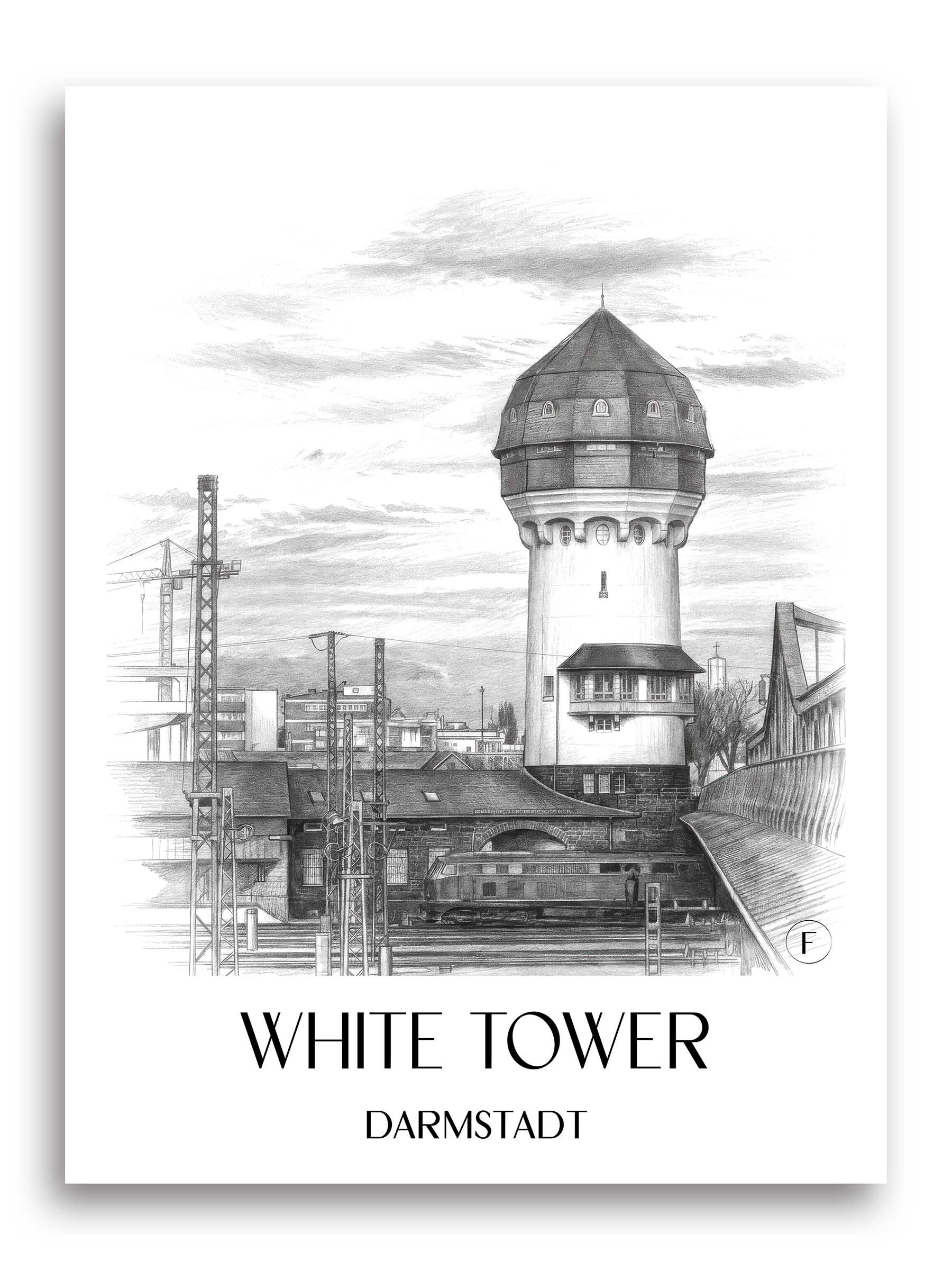 Weißer Turm Poster - Darmstadt - Deutschland Kunstdruck - Zeichnung von A4 bis A1