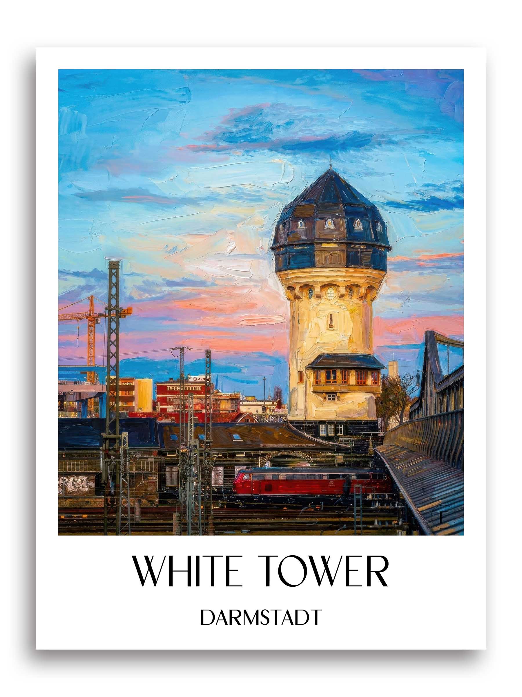 Weißer Turm Poster - Darmstadt - Deutschland Kunstdruck - Ölgemälde von A4 bis A1 - favplace