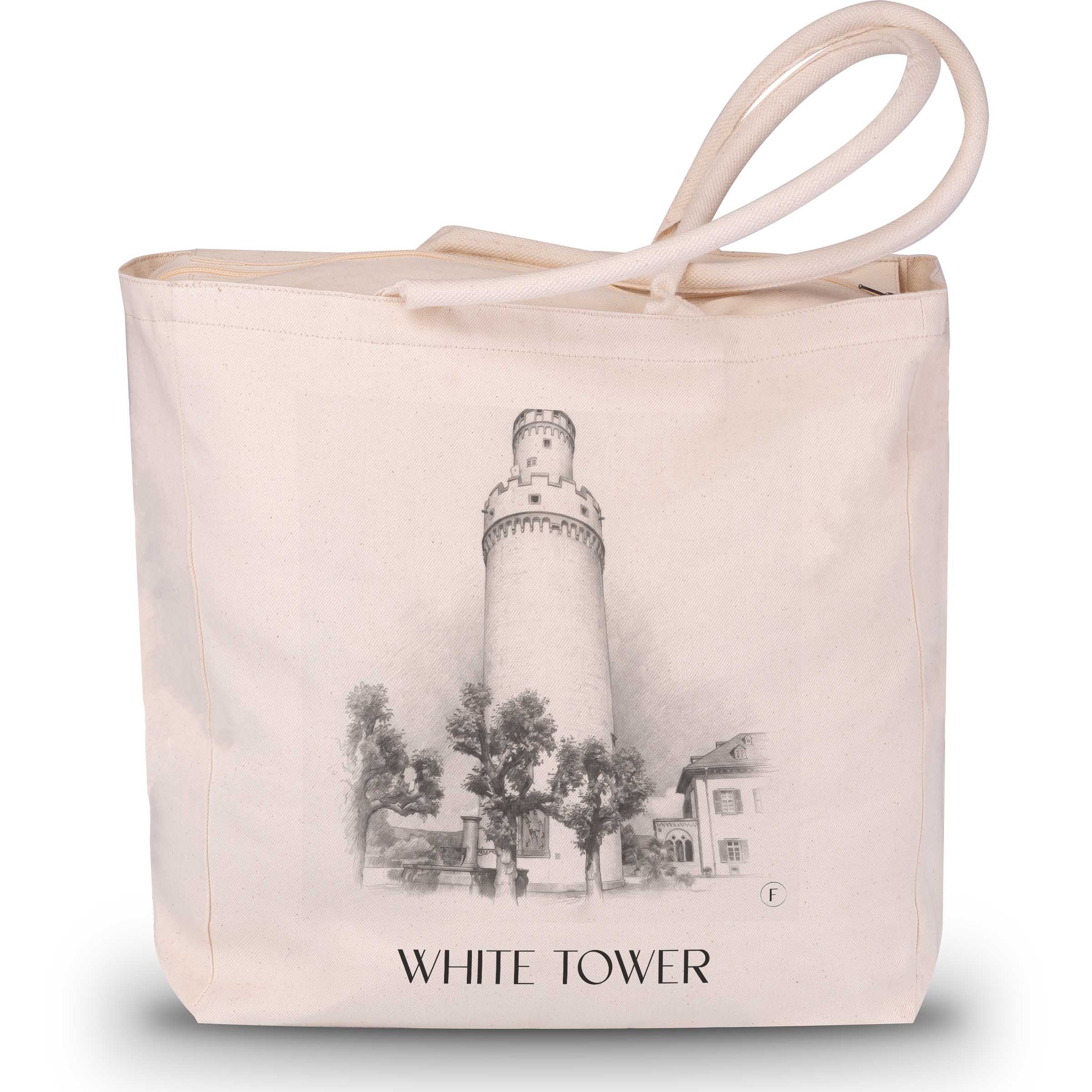 Weißer Turm Shopping Bag - Bad Homburg - Germany Tote Bag - Drawing Style Shopping Bag