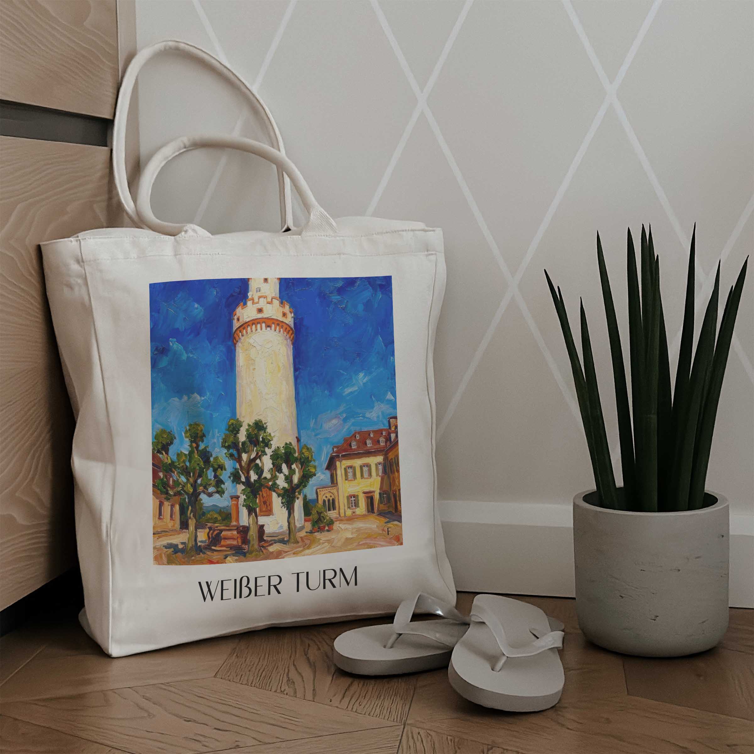 weißer-turm-bad-homburg-deutschland-einkaufstasche-oil-painting-oelgemaelde
