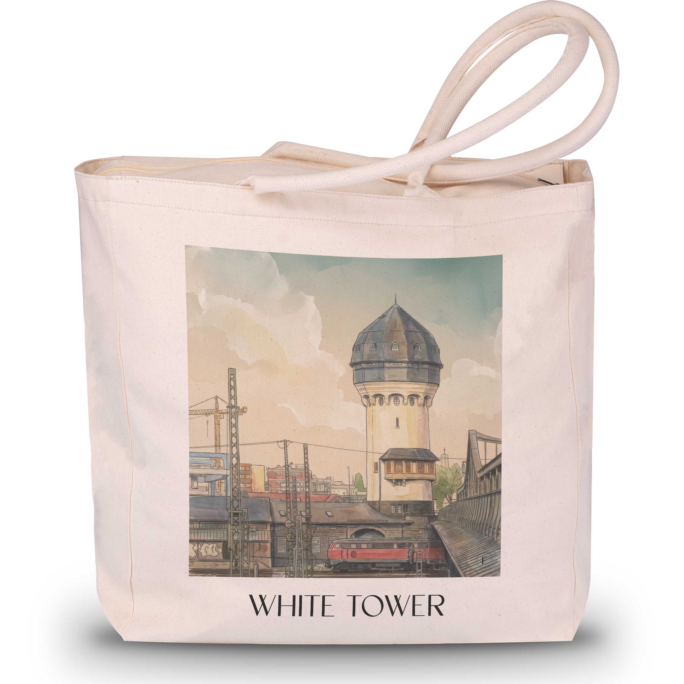 Weißer Turm Shopping Tasche - Darmstadt - Deutschland Tote Bag - Einkaufstasche im Aquarell Stil - favplace