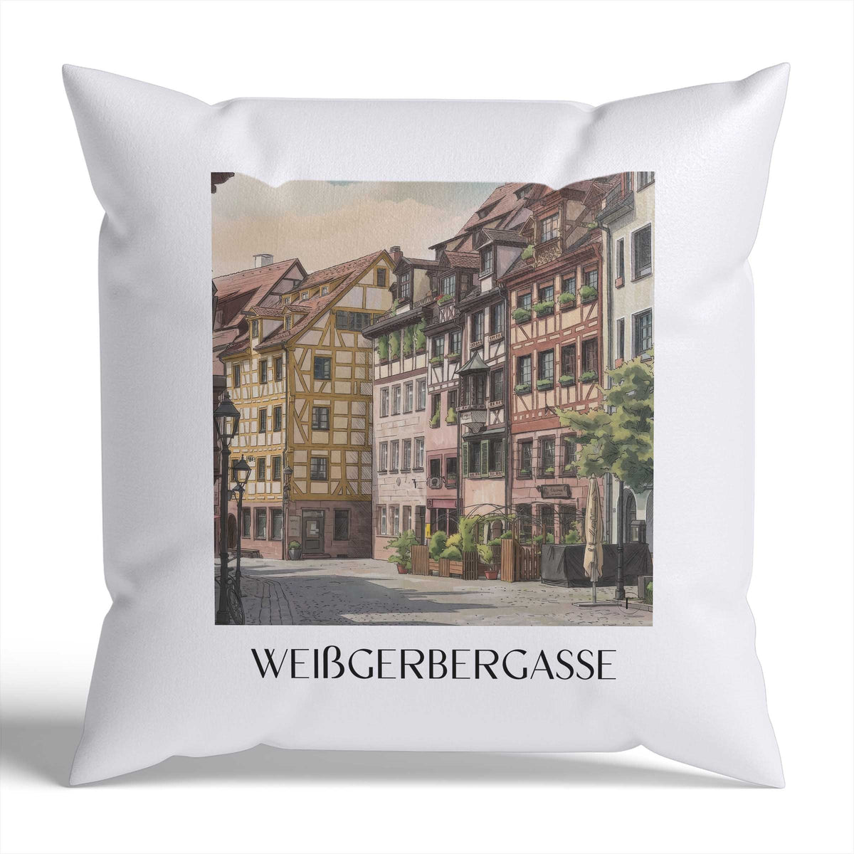 Weißgerbergasse Kissenhülle - Zierkissen Bezug - Nürnberg - Deutschland Kissen bzw. Kissenbezug im Aquarell Stil - favplace