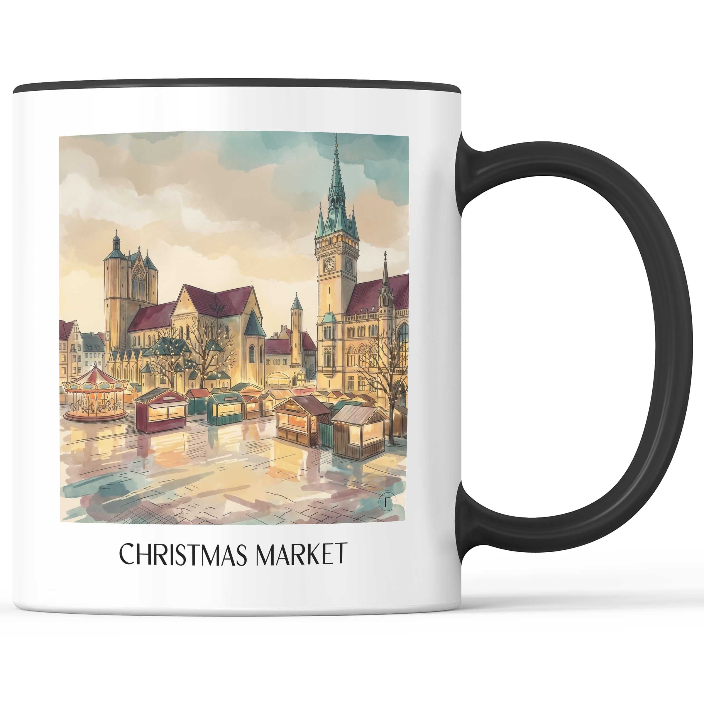 Weihnachtsmarkt Kaffeebecher - Braunschweig - Deutschland Becher - Kaffeetasse im Aquarell Stil - favplace