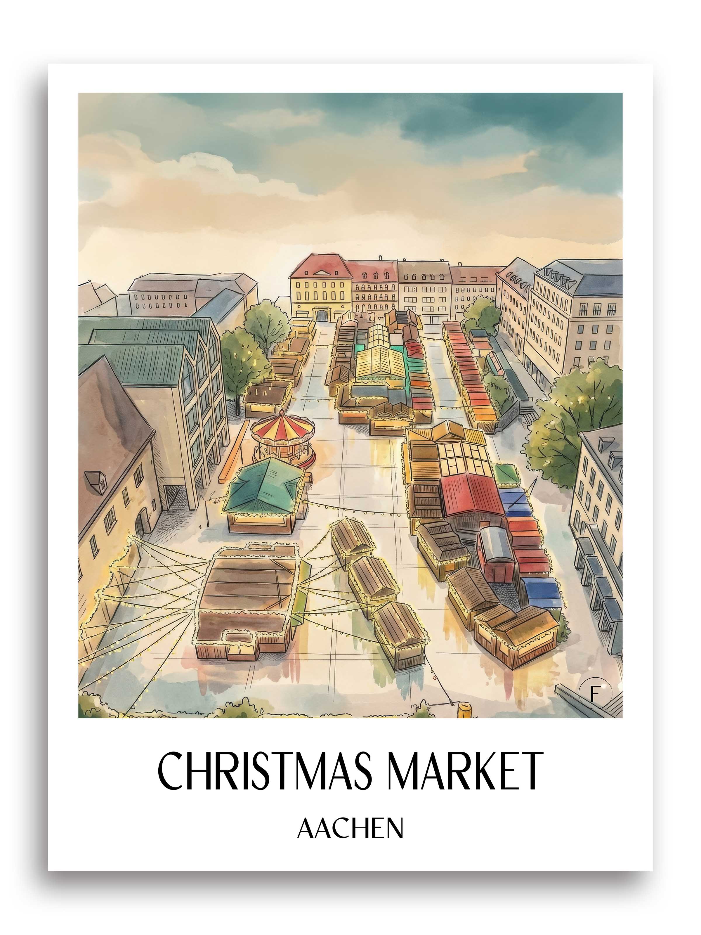 Weihnachtsmarkt Poster - Aachen - Deutschland und Deutschland Kunstdruck - Aquarell von A4 bis A1 - favplace