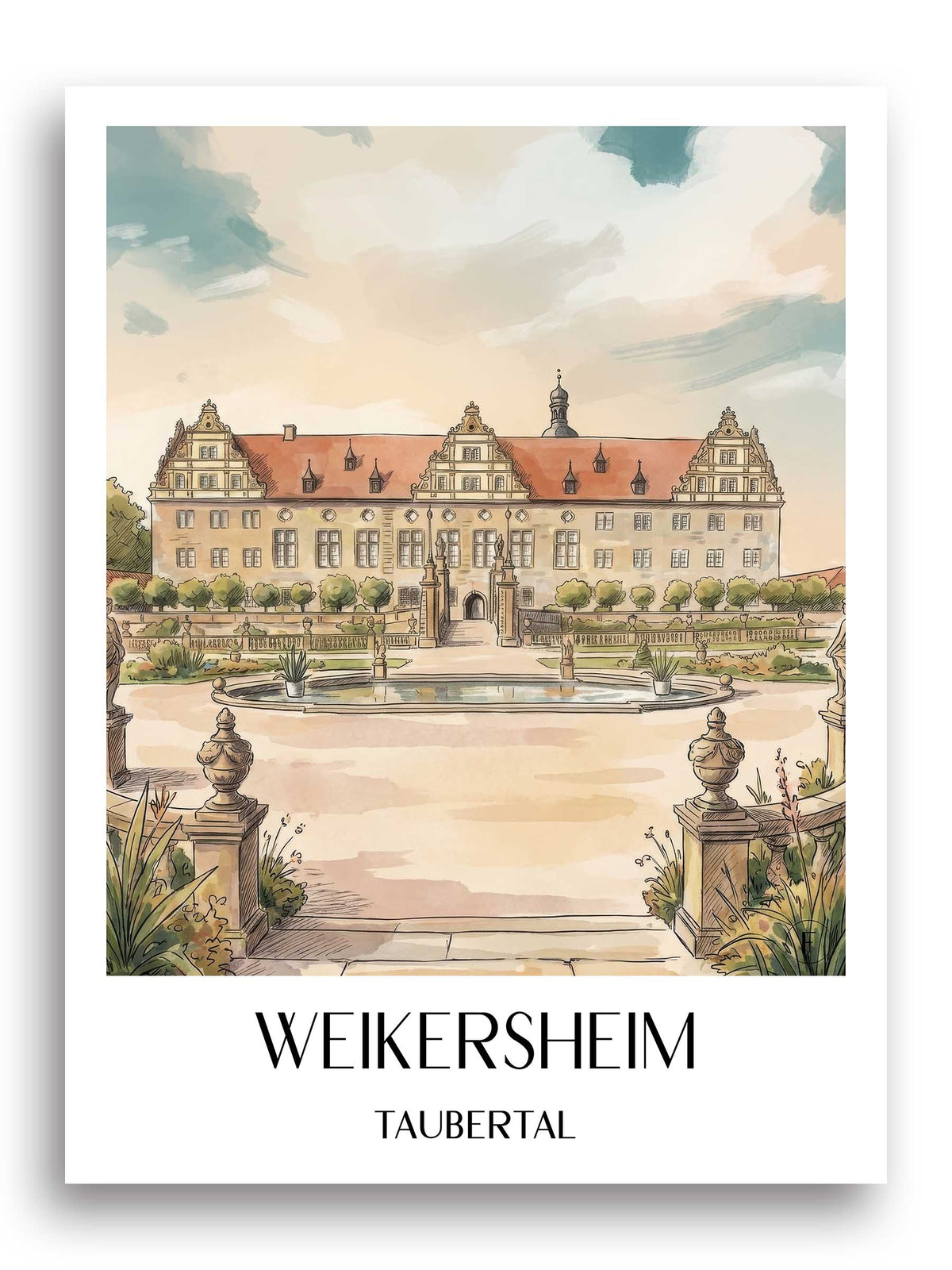 weikersheim-taubertal-deutschland-poster-aquarell