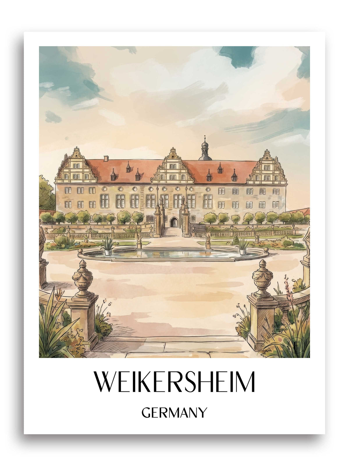 Weikersheim Poster - Taubertal - Deutschland Kunstdruck - Aquarell von A4 bis A1 - favplace