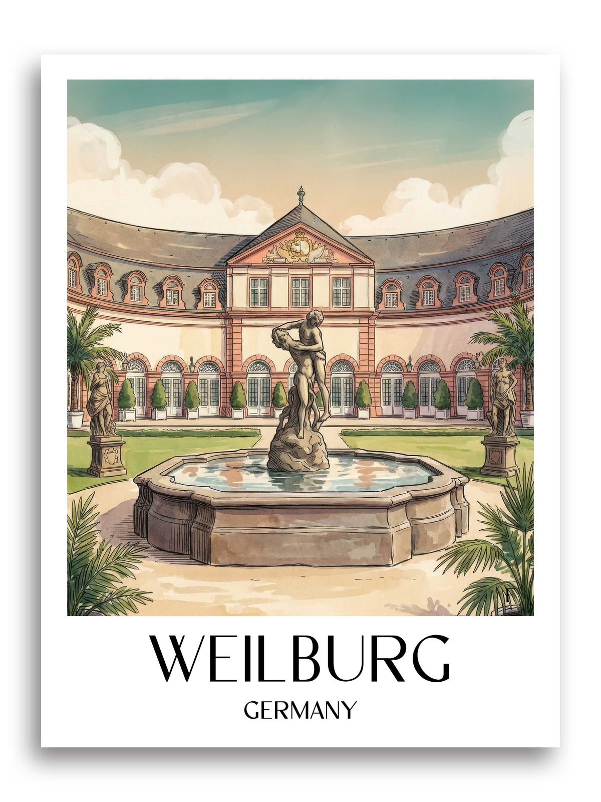 Weilburg Poster - Lahntal - Deutschland Kunstdruck - Aquarell von A4 bis A1 - favplace