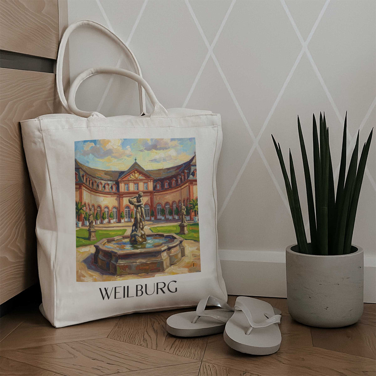 weilburg-lahntal-deutschland-einkaufstasche-oil-painting-oelgemaelde