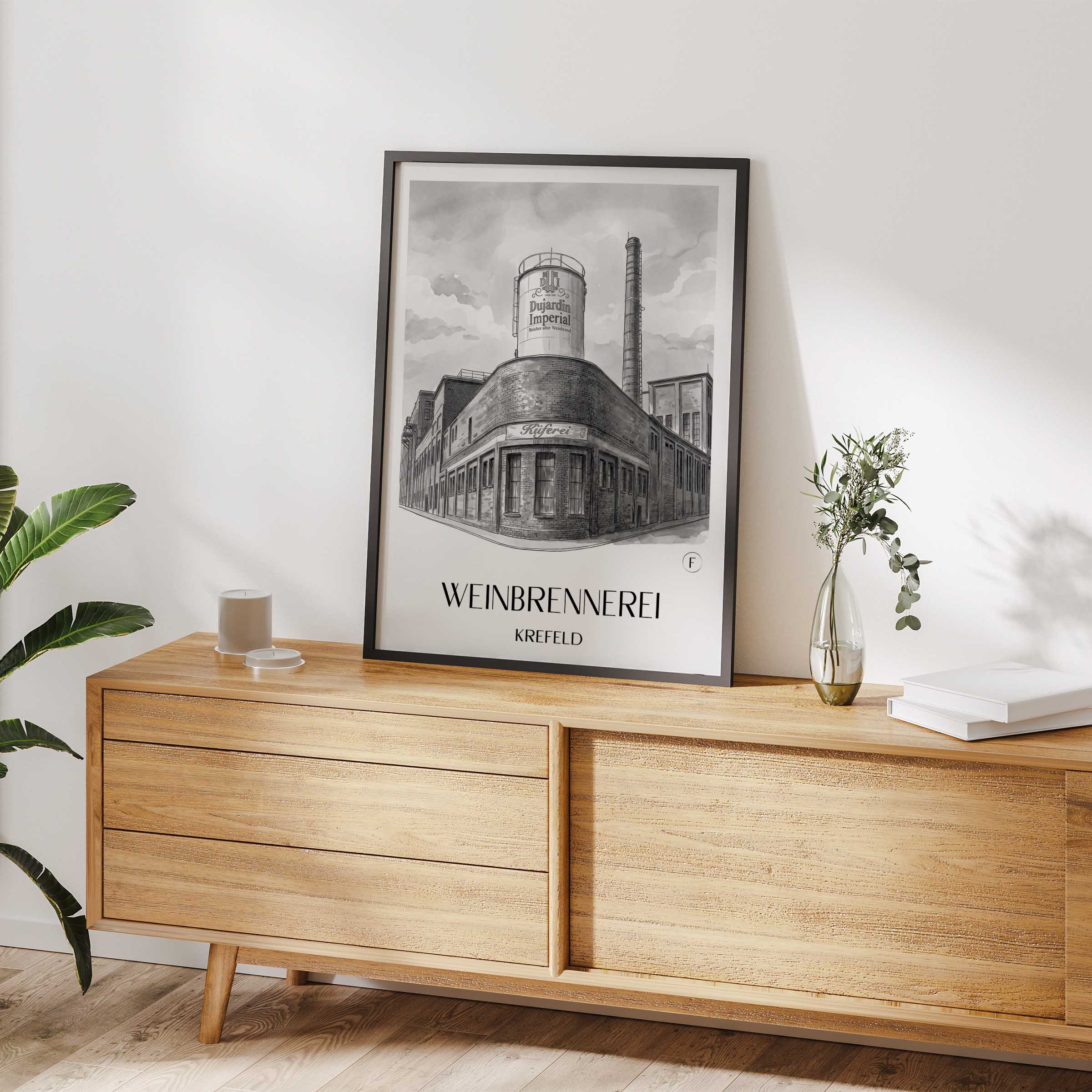 weinbrennerei--krefeld-deutschland-poster-aquarell-schwarz-weiss