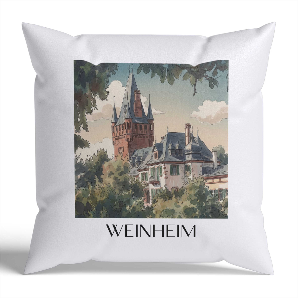 Weinheim Kissenhülle - Zierkissen Bezug - Odenwald - Deutschland Kissen bzw. Kissenbezug im Aquarell Stil - favplace