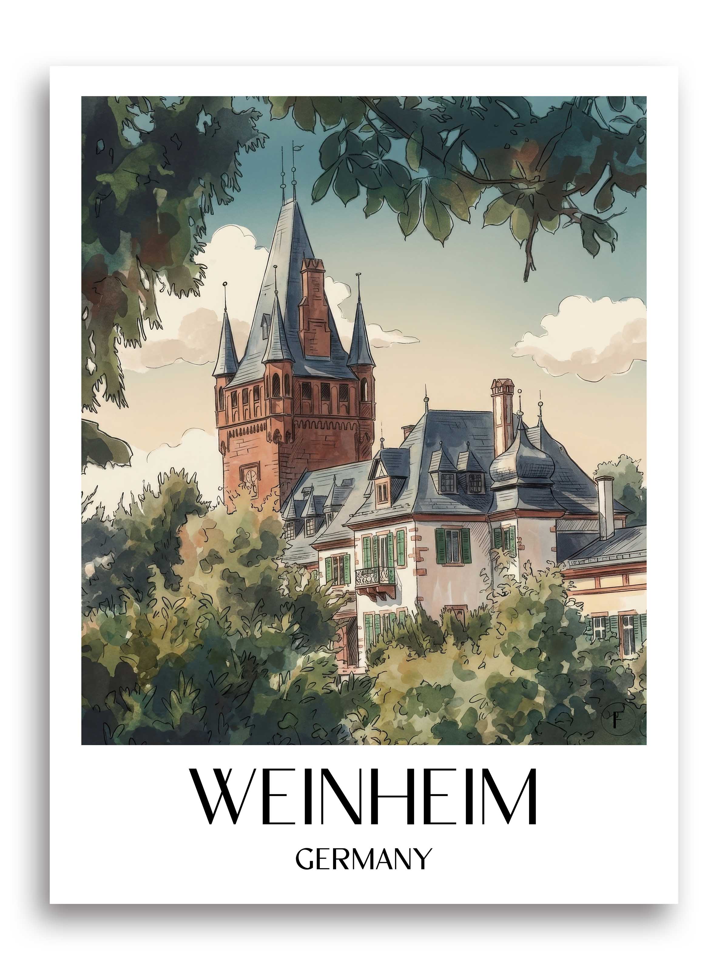 Weinheim Poster - Odenwald - Deutschland Kunstdruck - Aquarell von A4 bis A1 - favplace