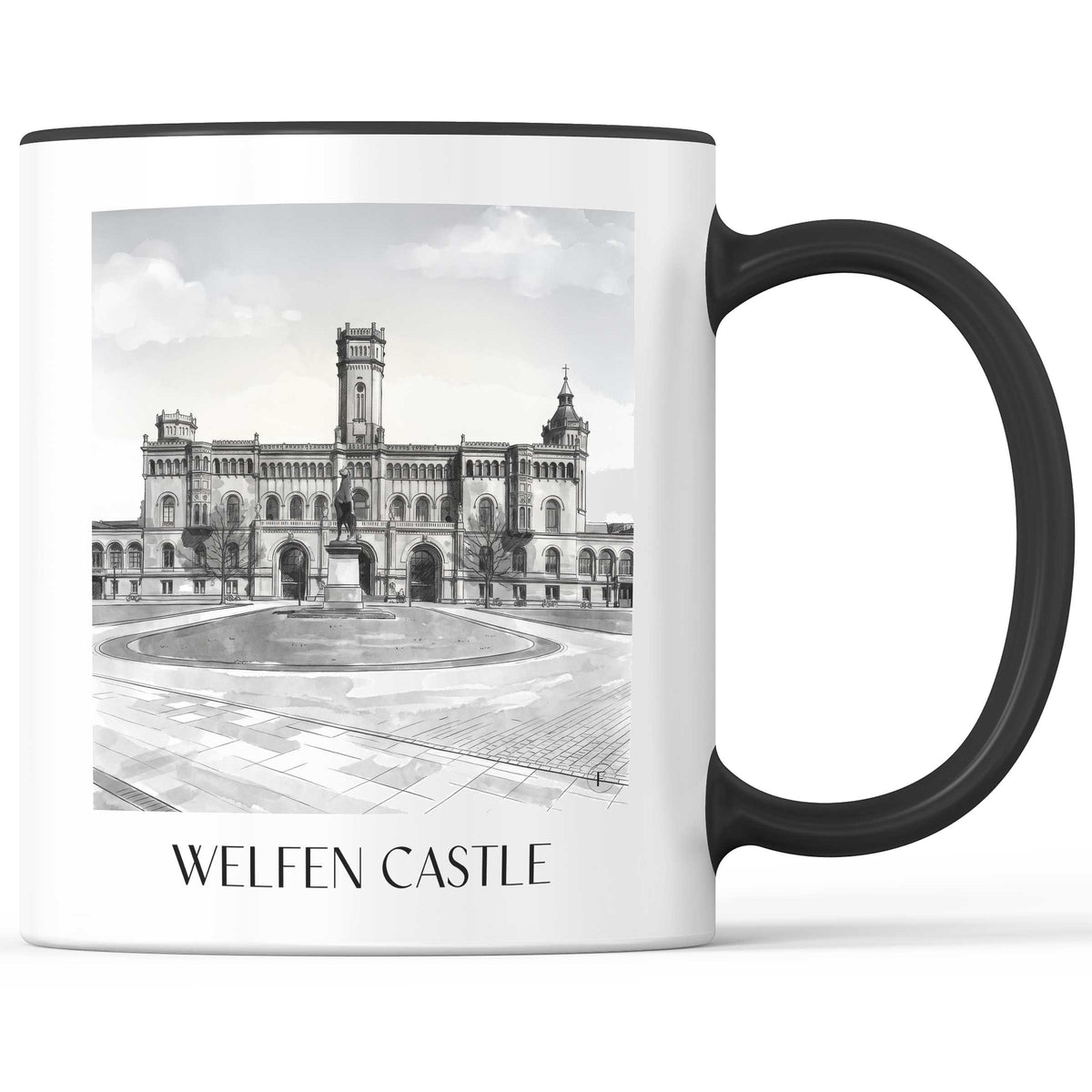 Welfenschloss Kaffeebecher - Hannover - Deutschland Becher - Kaffeetasse im Aquarell Schwarz-Weiß Stil - favplace