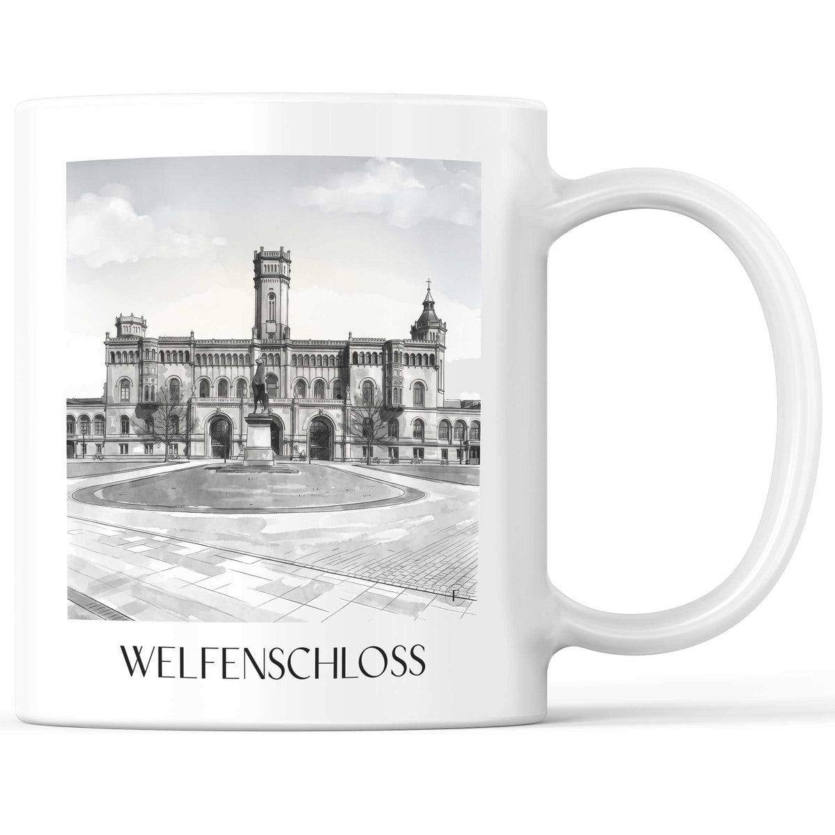 Welfenschloss Kaffeebecher - Hannover - Deutschland Becher - Kaffeetasse im Aquarell Schwarz-Weiß Stil - favplace