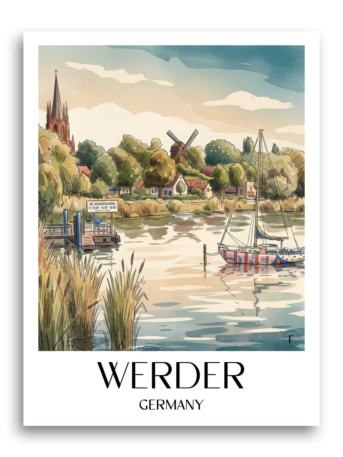 Werder (Havel) Poster - Havelland - Deutschland Kunstdruck - Aquarell von A4 bis A1 - favplace