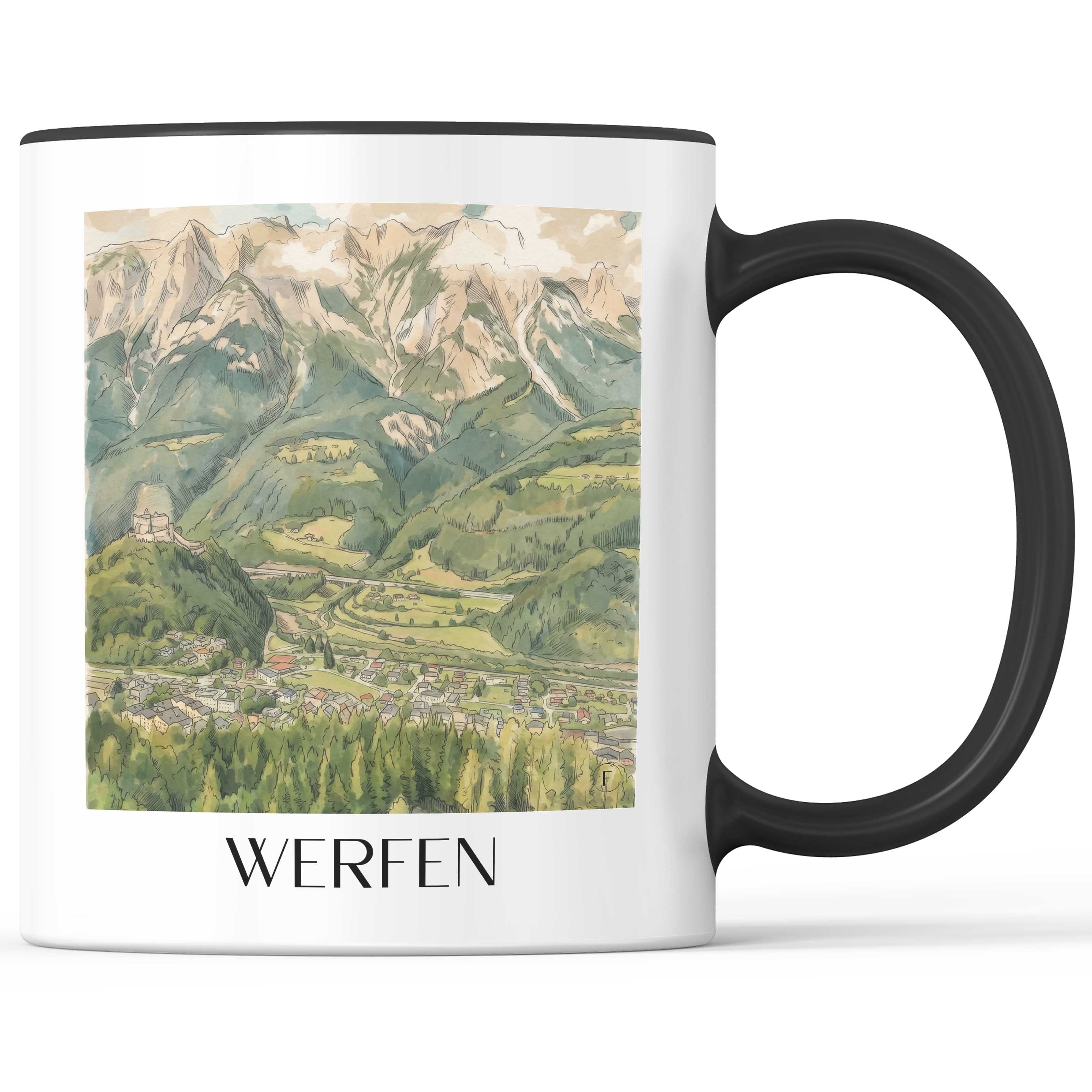 Werfen Kaffeebecher - Österreich - Österreich Becher - Kaffeetasse im Aquarell Stil - favplace