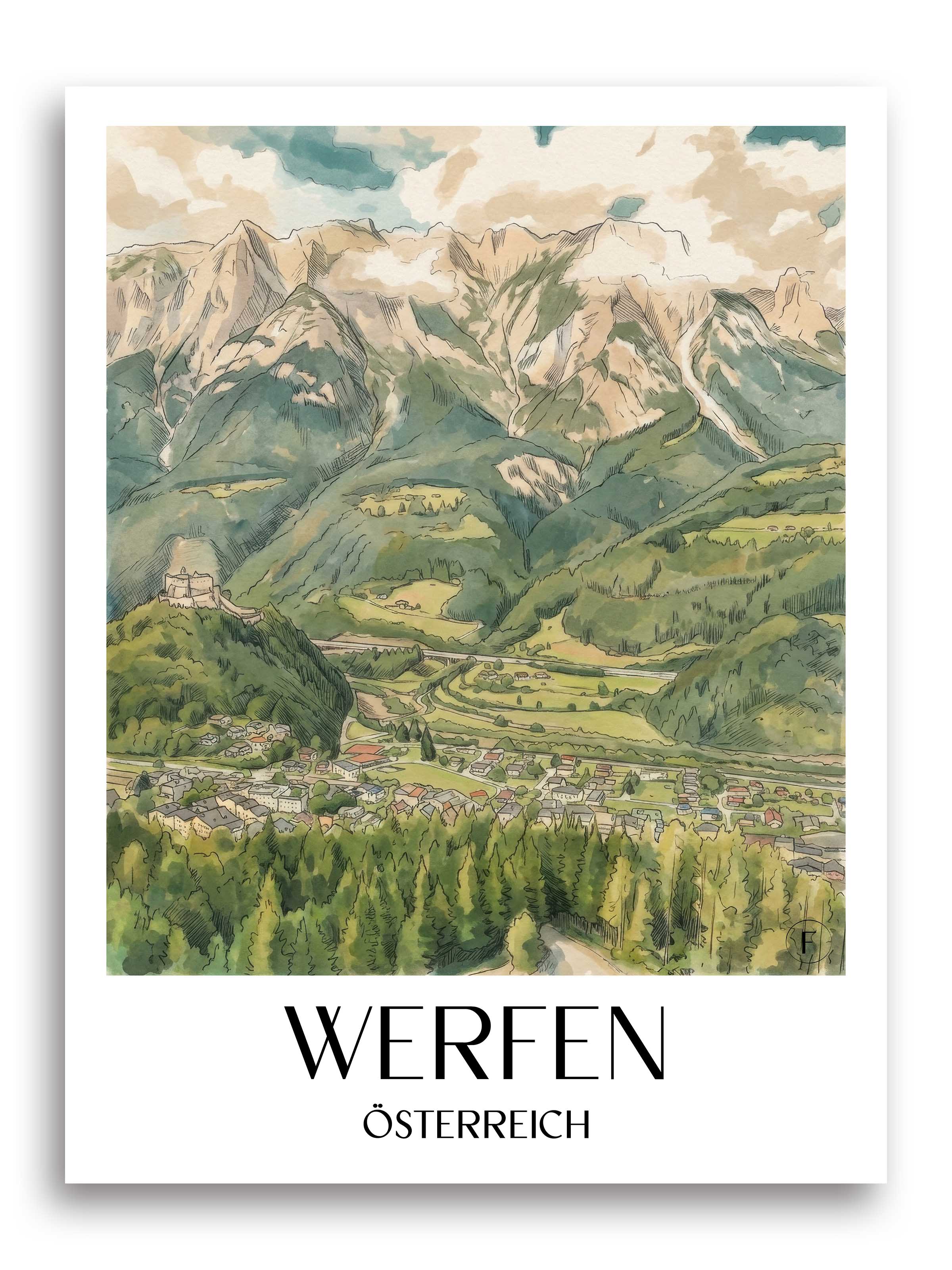 werfen-österreich-österreich-poster-aquarell