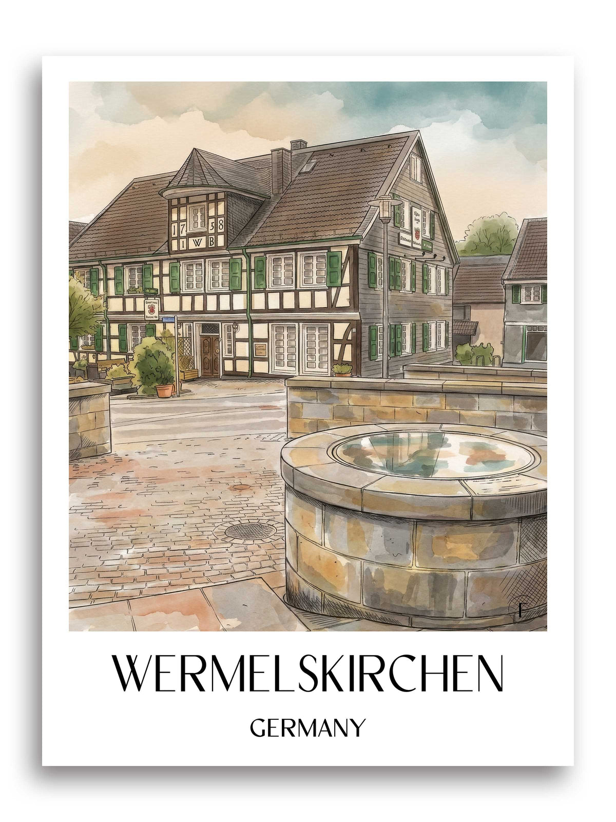 Wermelskirchen Poster - Rheinland - Deutschland Kunstdruck - Aquarell von A4 bis A1 - favplace