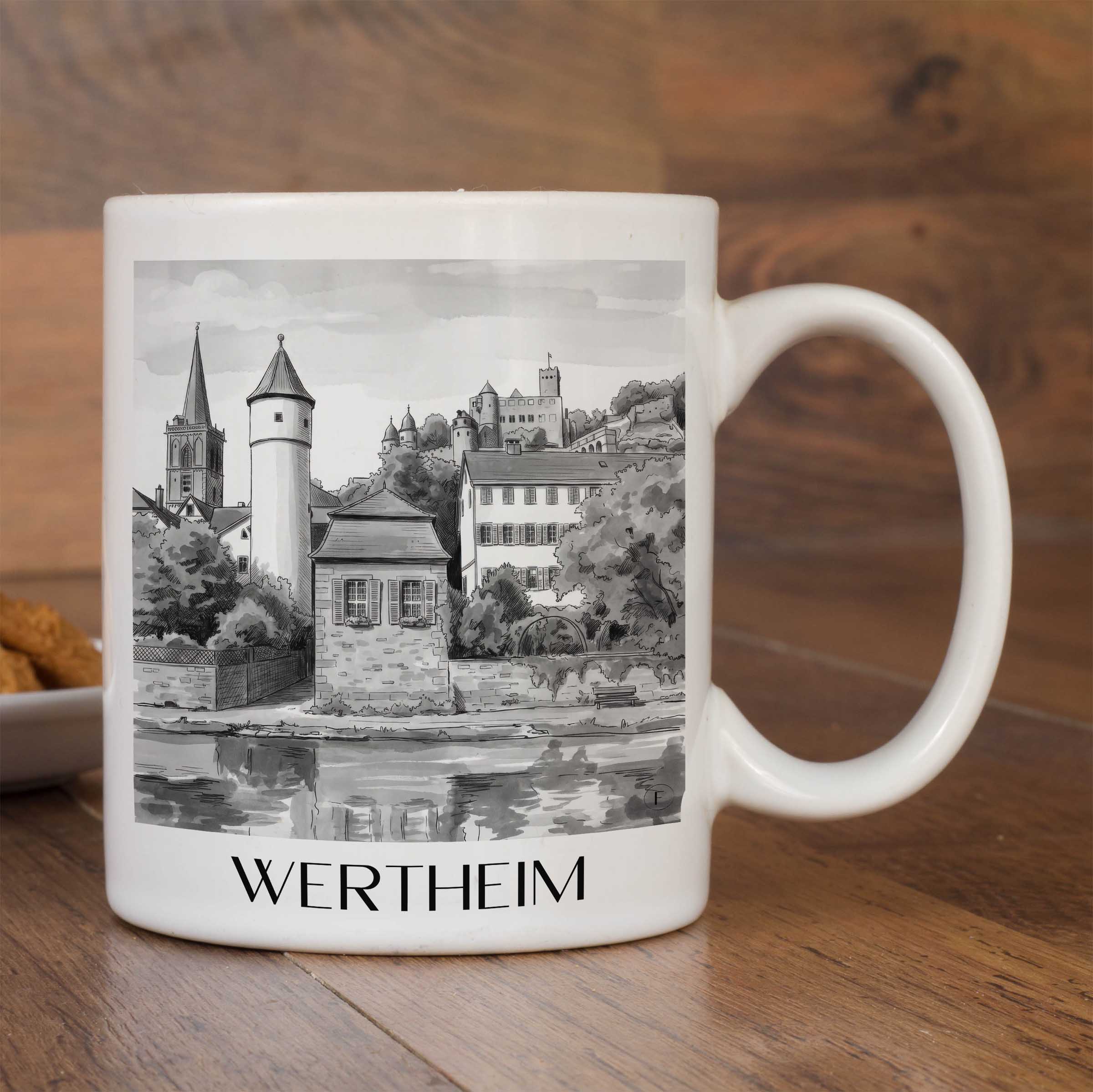 wertheim-main-tauber-tal-deutschland-kaffeebecher-aquarell-schwarz-weiss