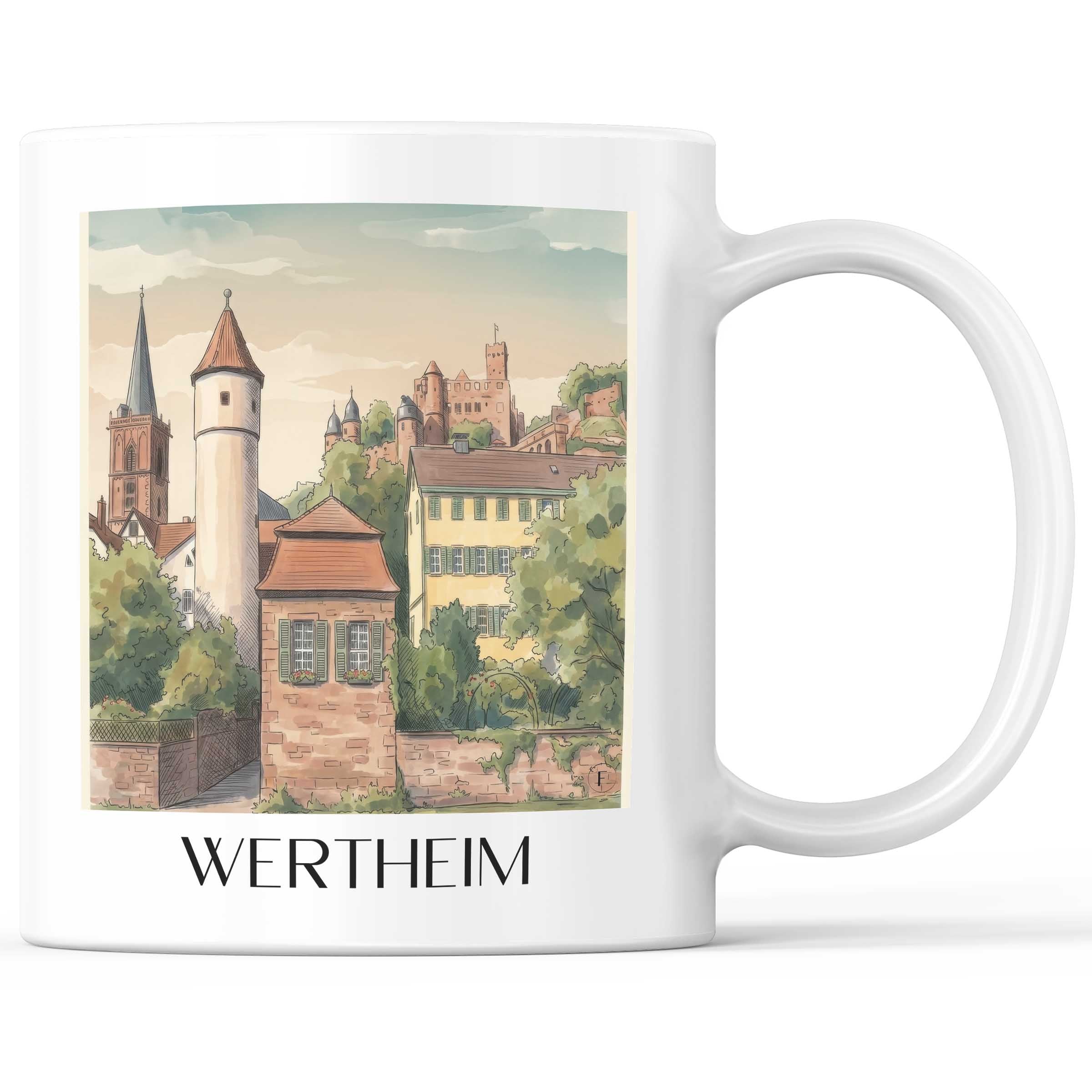 wertheim-main-tauber-tal-deutschland-kaffeebecher-aquarell