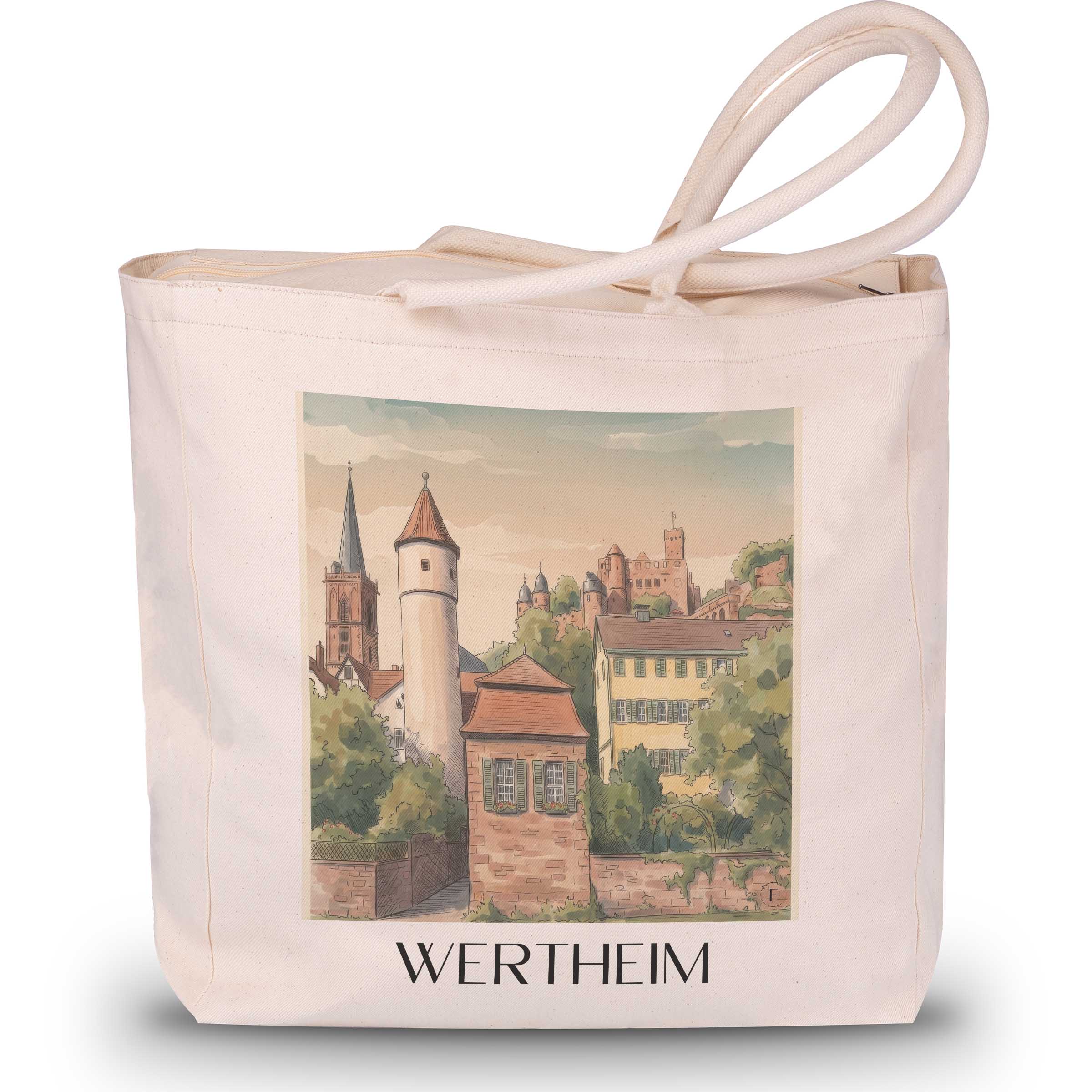 Wertheim Shopping Tasche - Main-Tauber-Tal - Deutschland Tote Bag - Einkaufstasche im Aquarell Stil - favplace