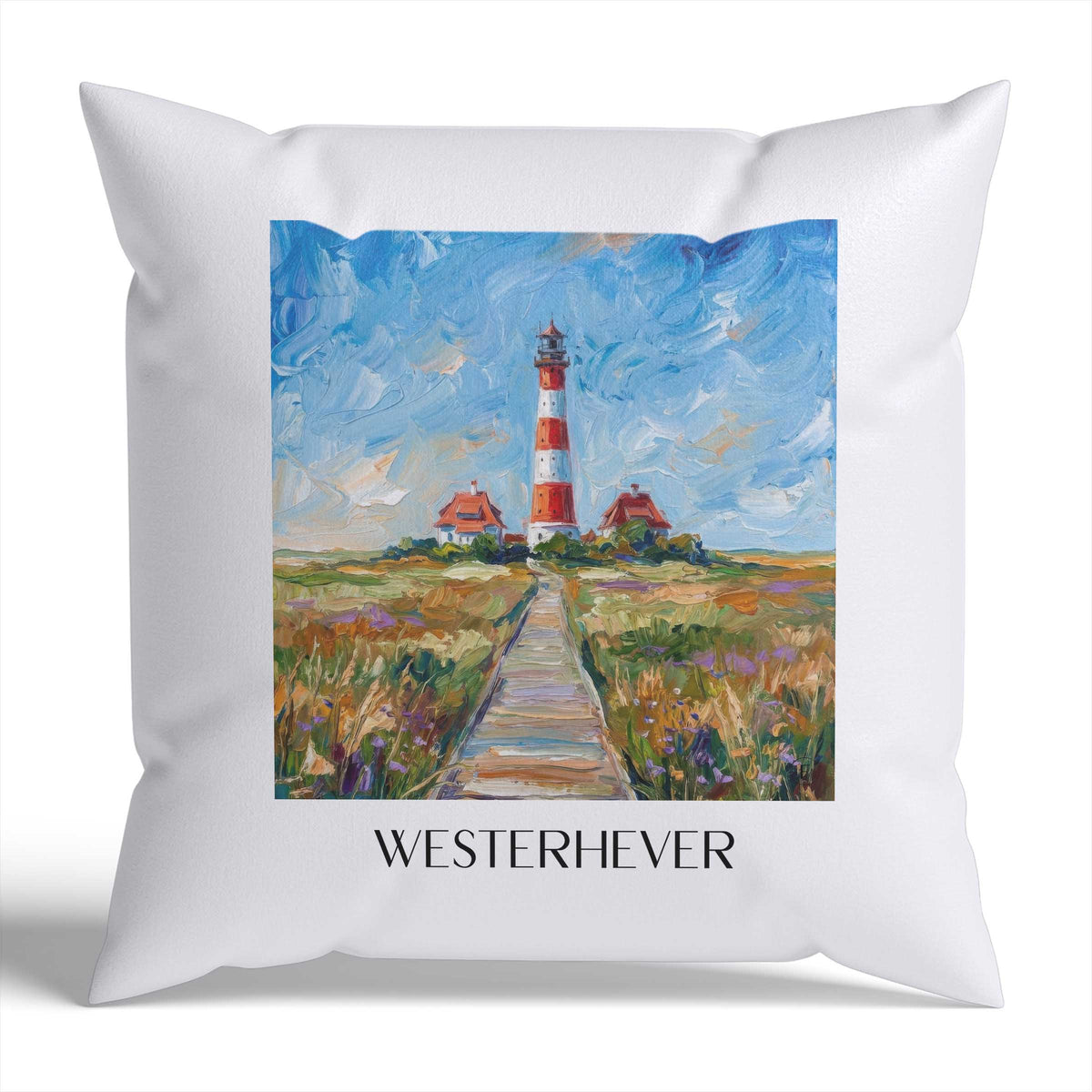 Westerhever Kissenhülle - Zierkissen Bezug - Schleswig - Deutschland Kissen bzw. Kissenbezug im Ölgemälde Stil - favplace