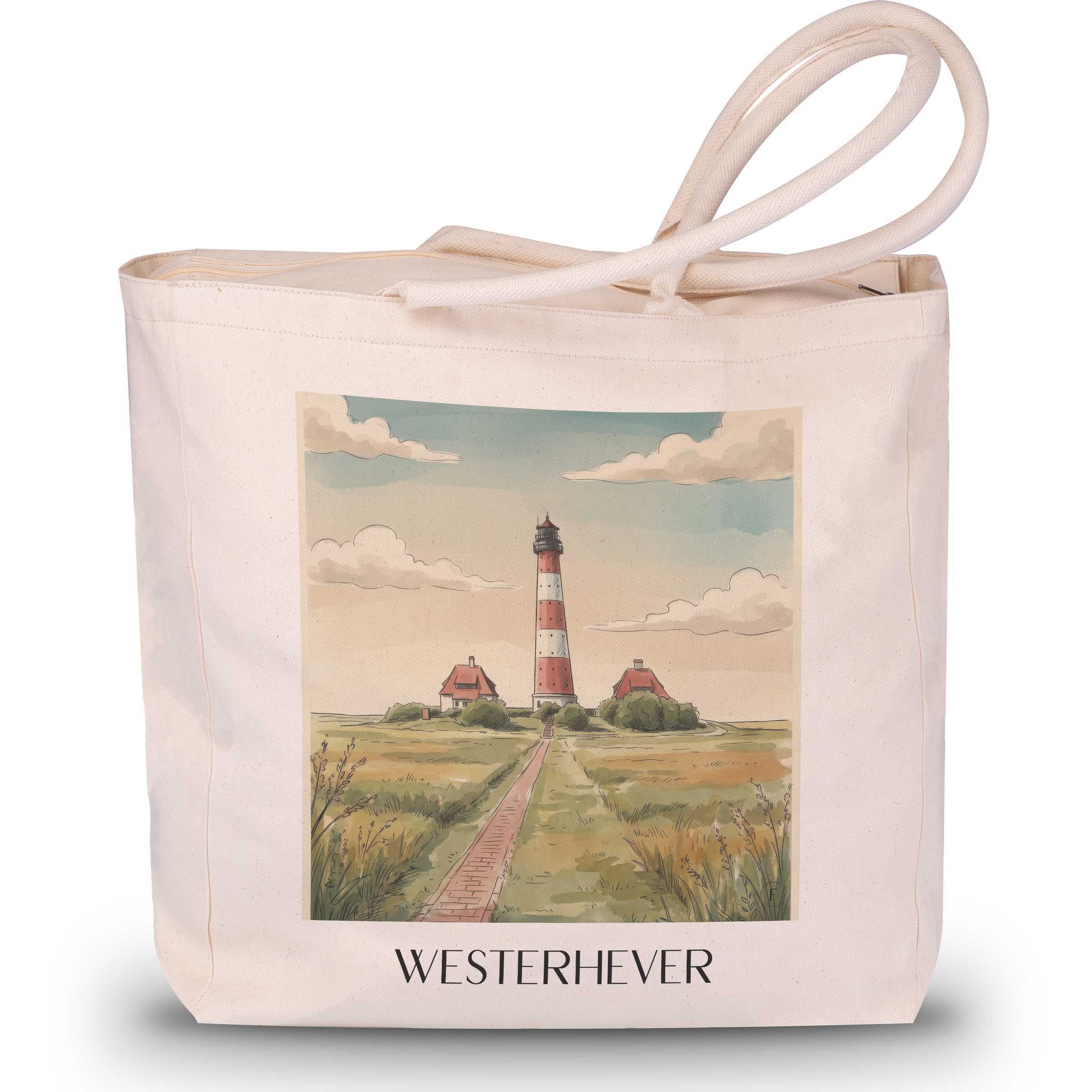 Westerhever Shopping Tasche - Schleswig - Deutschland Tote Bag - Einkaufstasche im Aquarell Stil - favplace