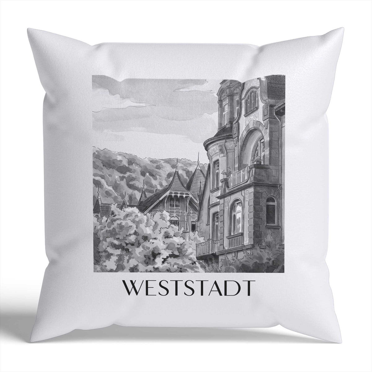 weststadt-heidelberg-deutschland-kissenbezug-aquarell-schwarz-weiss
