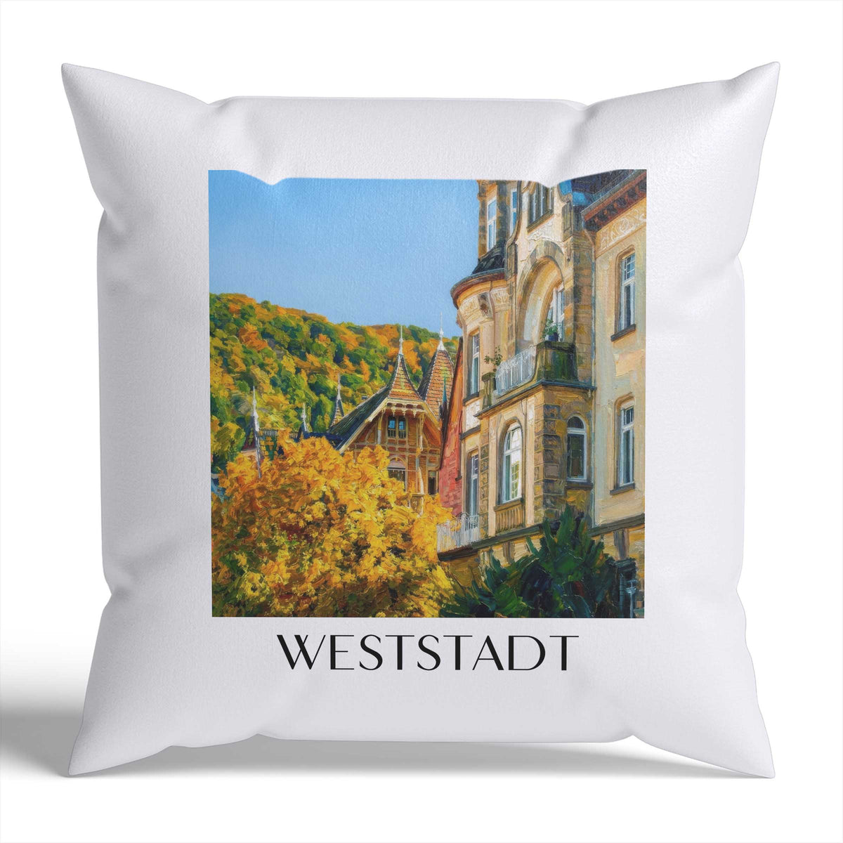 Weststadt Kissenhülle - Zierkissen Bezug - Heidelberg - Deutschland Kissen bzw. Kissenbezug im Ölgemälde Stil - favplace