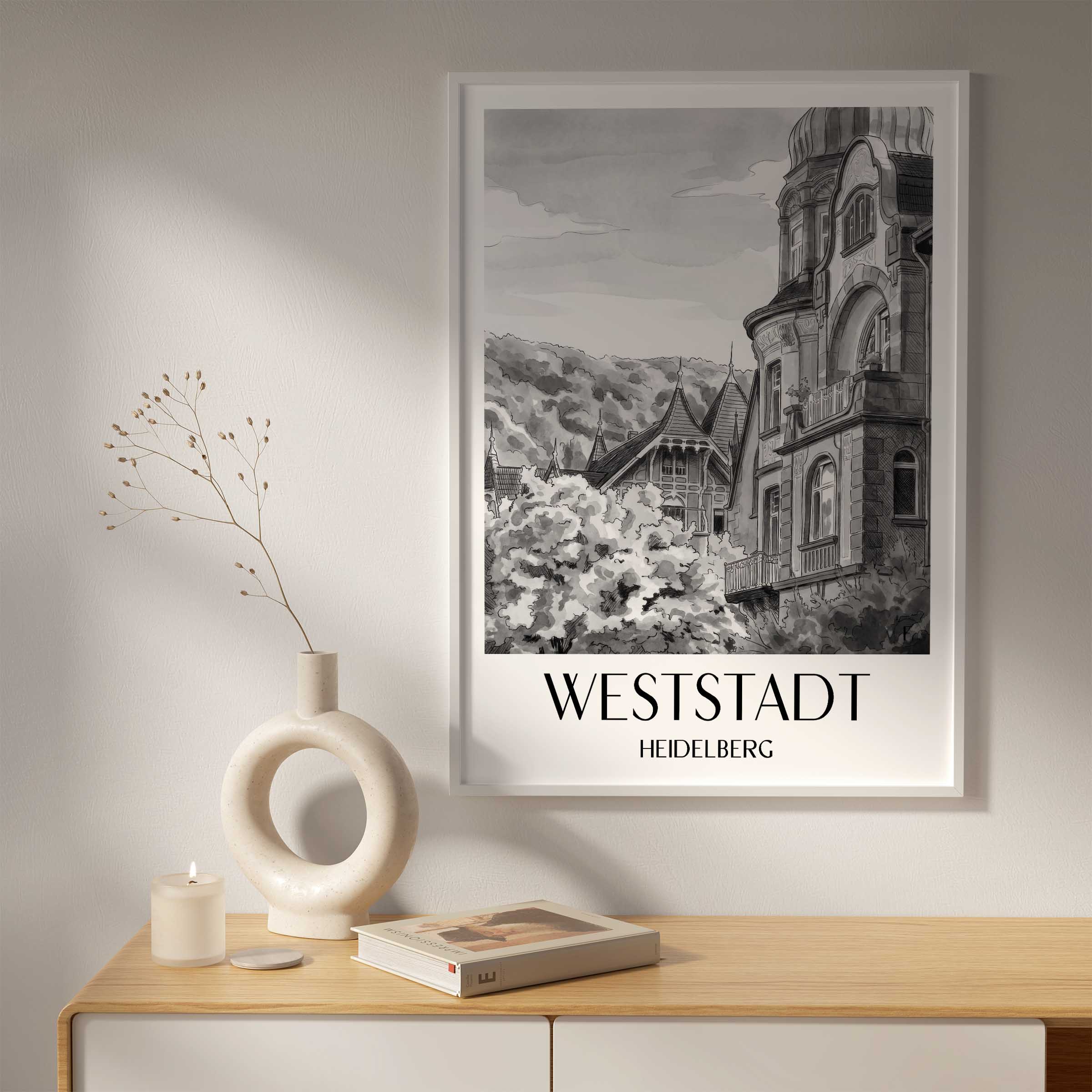 weststadt-heidelberg-deutschland-poster-aquarell-schwarz-weiss