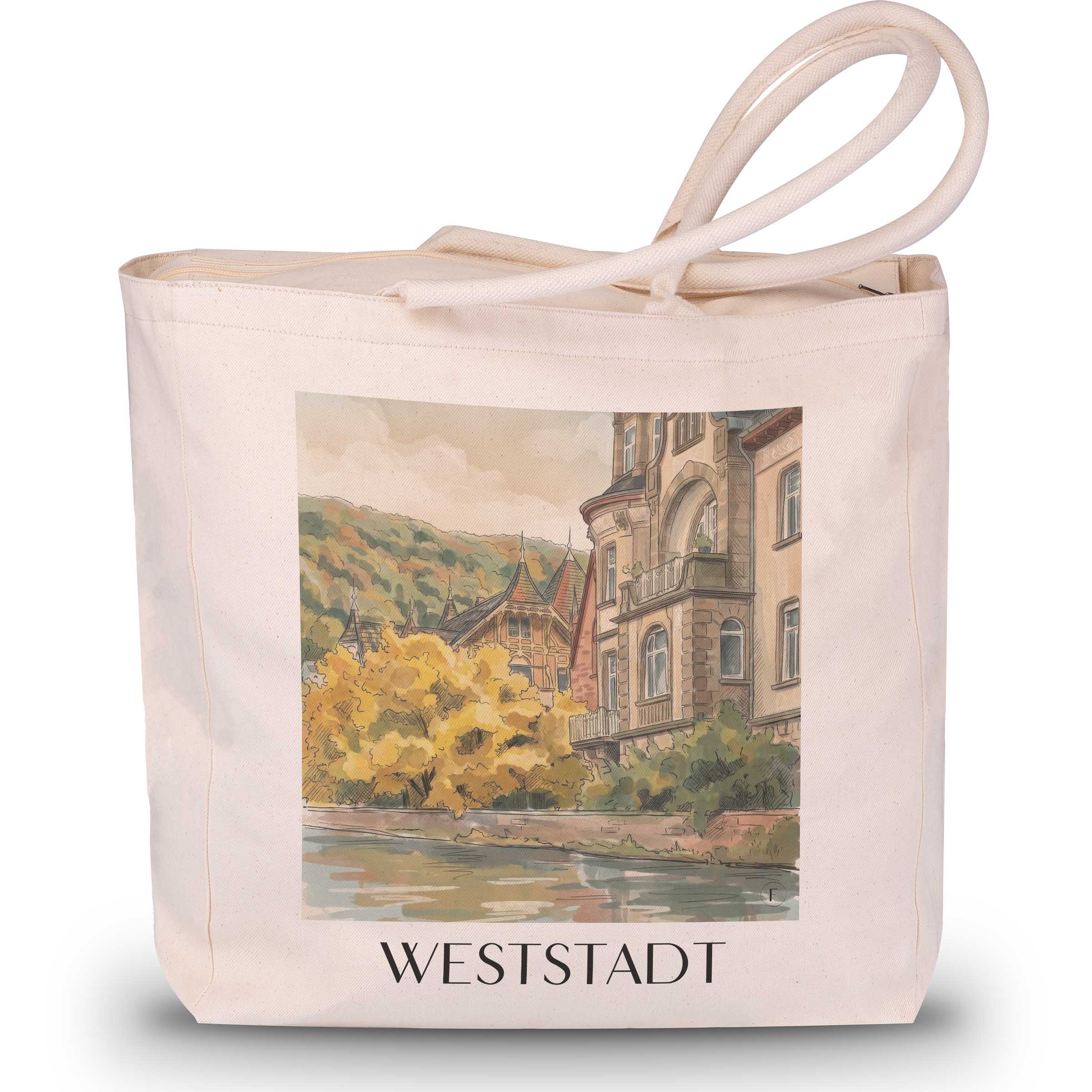 Weststadt Shopping Tasche - Heidelberg - Deutschland Tote Bag - Einkaufstasche im Aquarell Stil - favplace