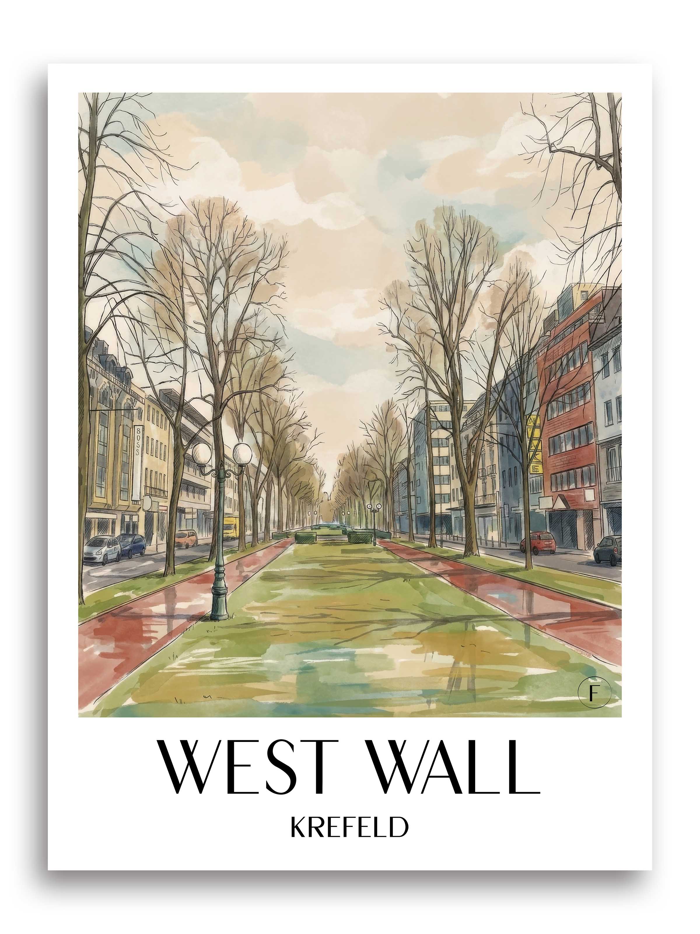 Westwall Poster - Krefeld - Deutschland Kunstdruck - Aquarell von A4 bis A1 - favplace
