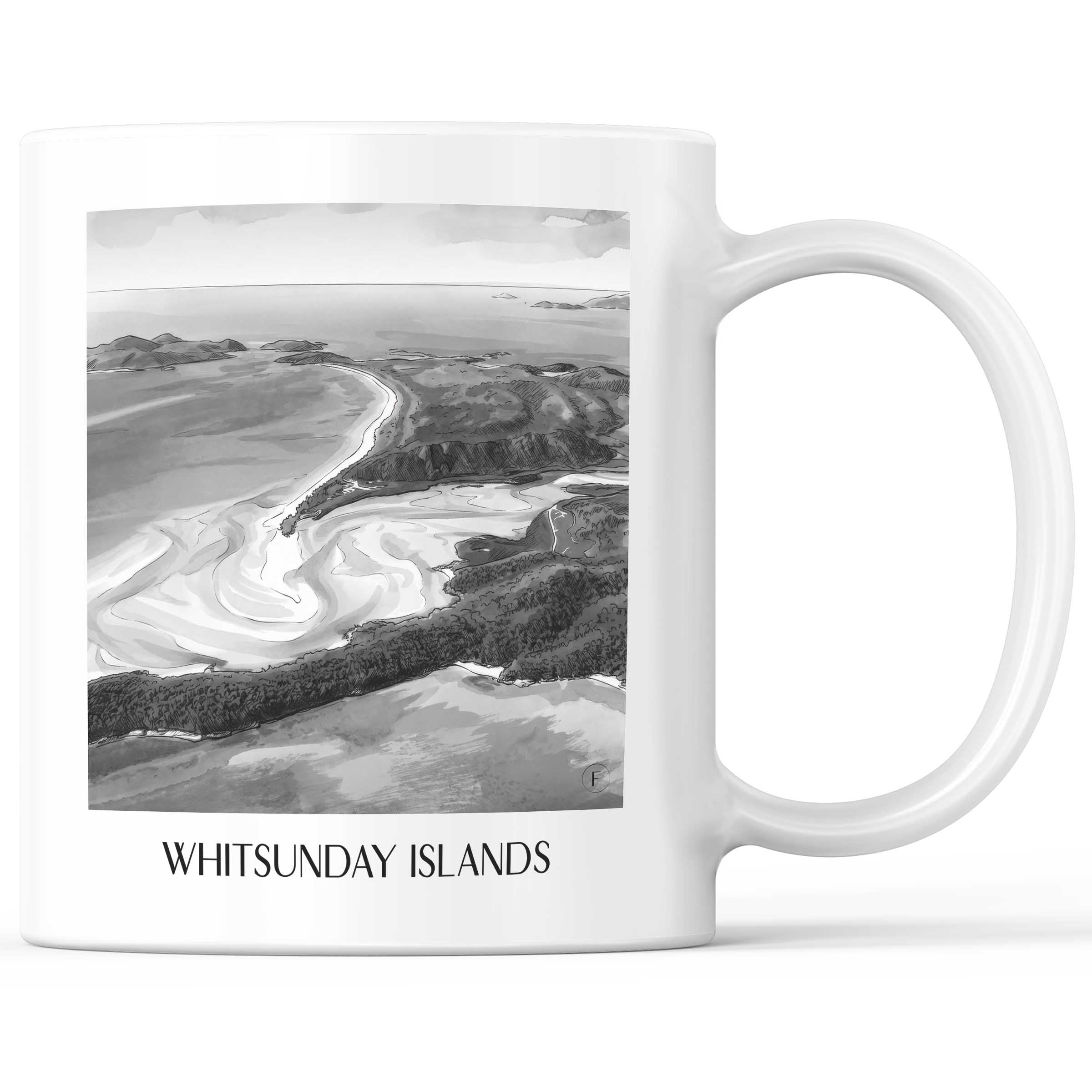 Whitsunday Inseln - Australien Becher - Kaffeetasse im Aquarell Schwarz-Weiß Stil - favplace
