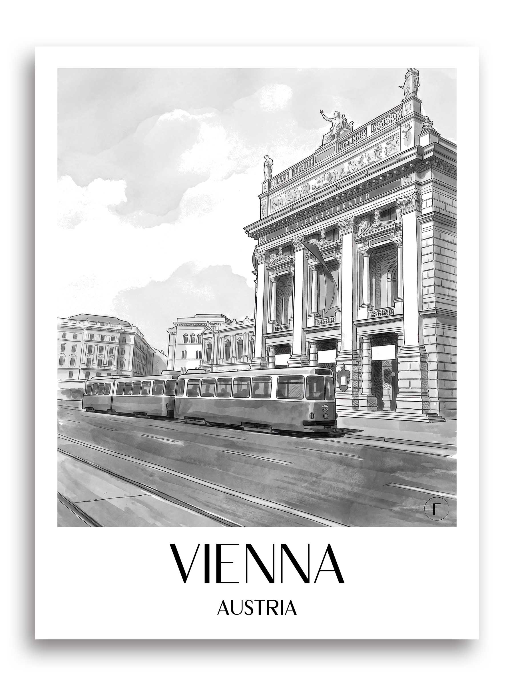 Wien Poster - - Österreich Kunstdruck - Aquarell Schwarz-Weiß von A4 bis A1 - favplace