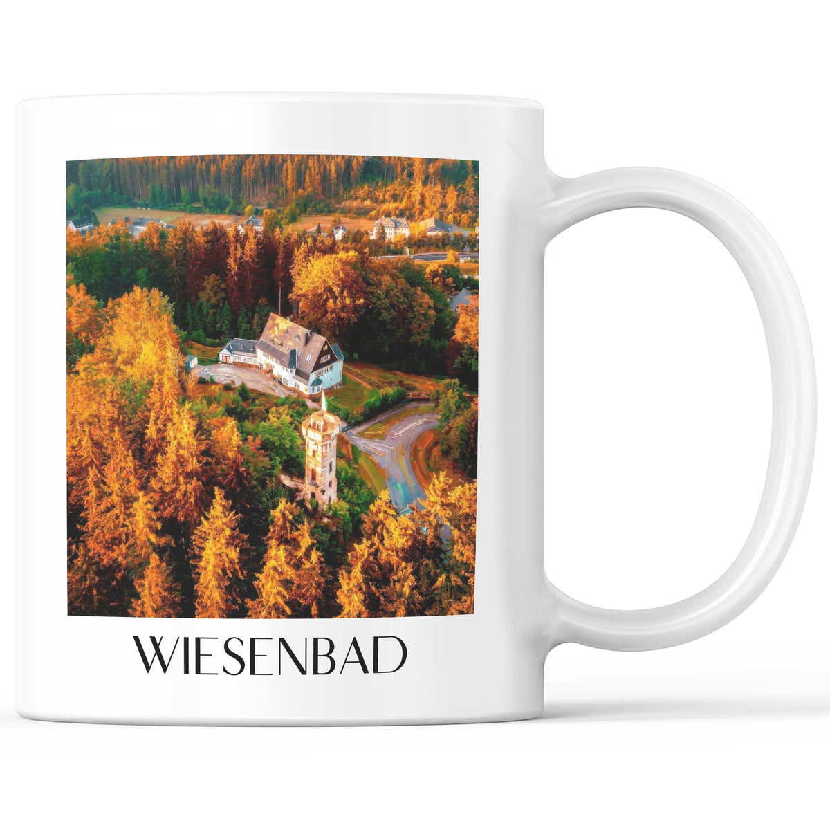 Wiesenbad Kaffeebecher - Erzgebirge - Deutschland Becher - Kaffeetasse im Ölgemälde Stil - favplace