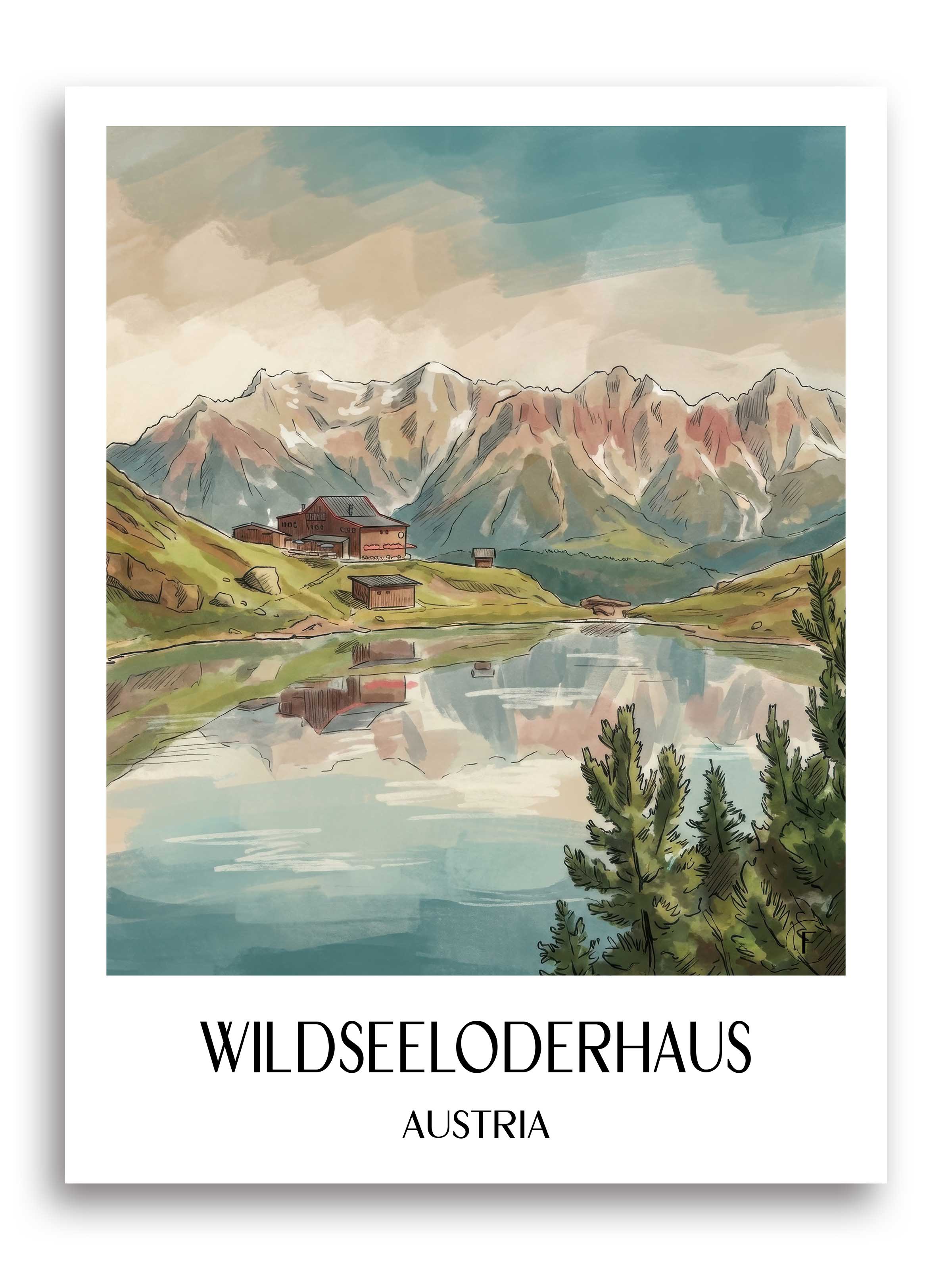 Wildseeloderhaus Poster - Kitzbüheler Alpen - Österreich Kunstdruck - Aquarell von A4 bis A1 - favplace
