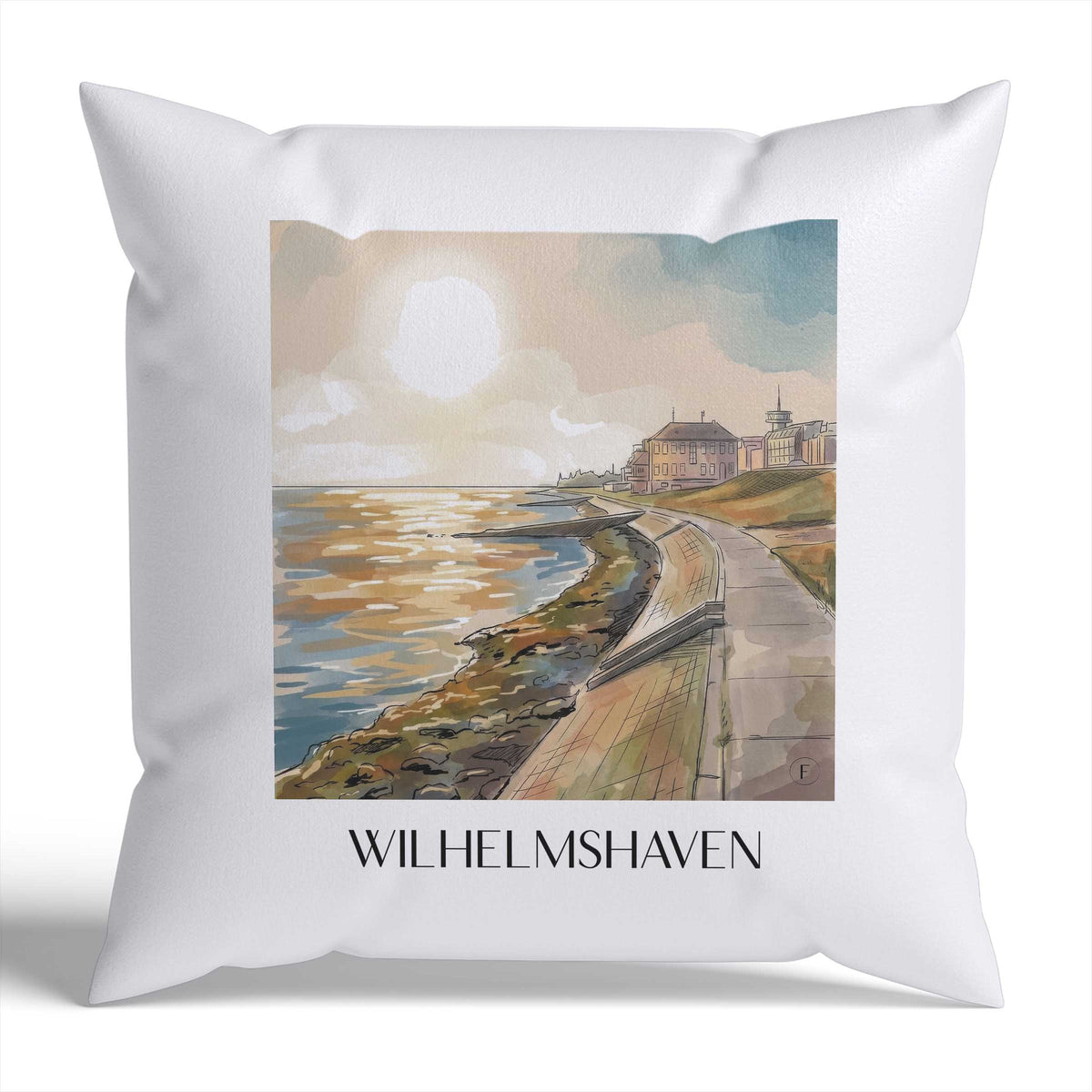 Wilhelmshaven Kissenhülle - Zierkissen Bezug - Oldenburger Friesland - Deutschland Kissen bzw. Kissenbezug im Aquarell Stil - favplace