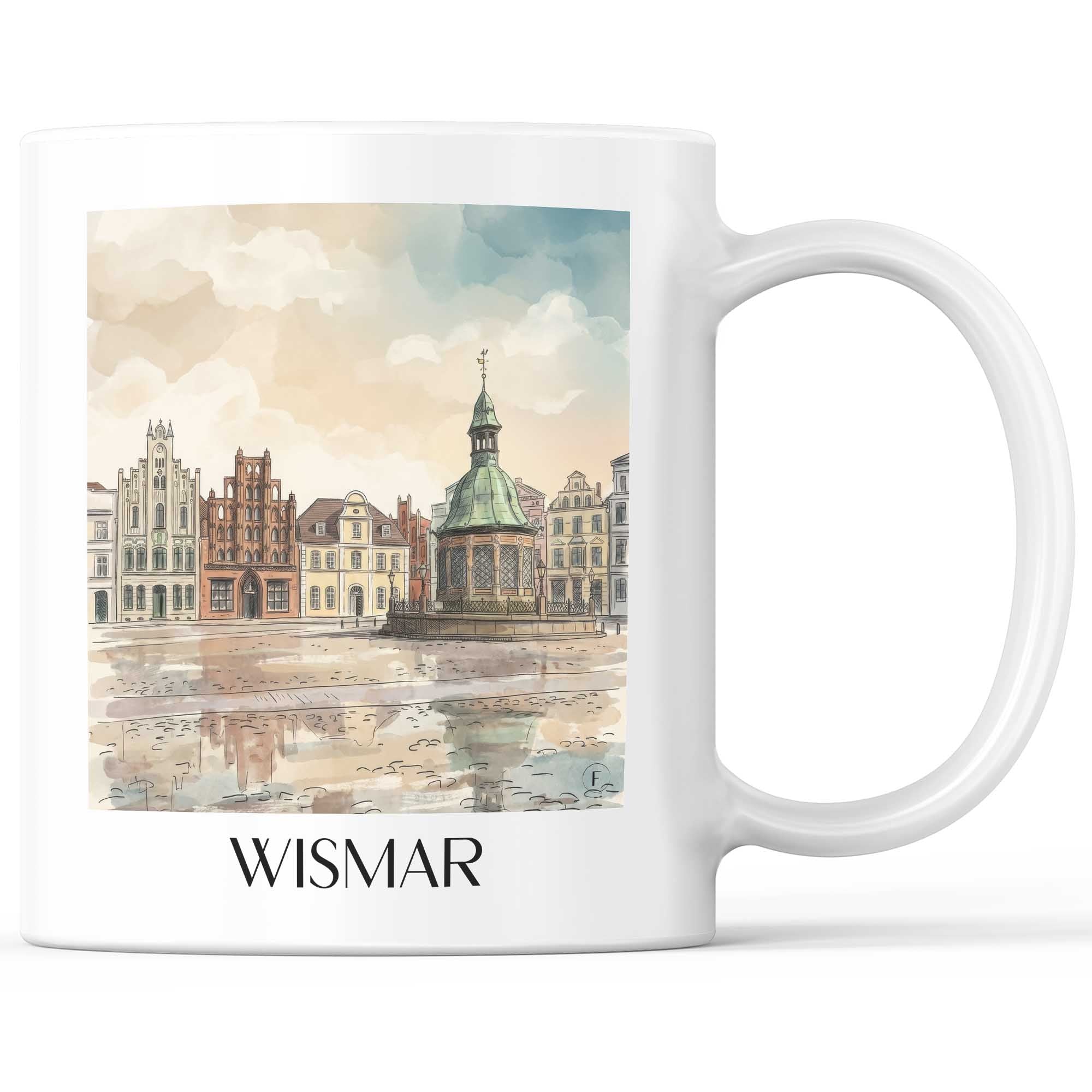 Wismar Kaffeebecher - Mecklenburg - Deutschland Becher - Kaffeetasse im Aquarell Stil - favplace