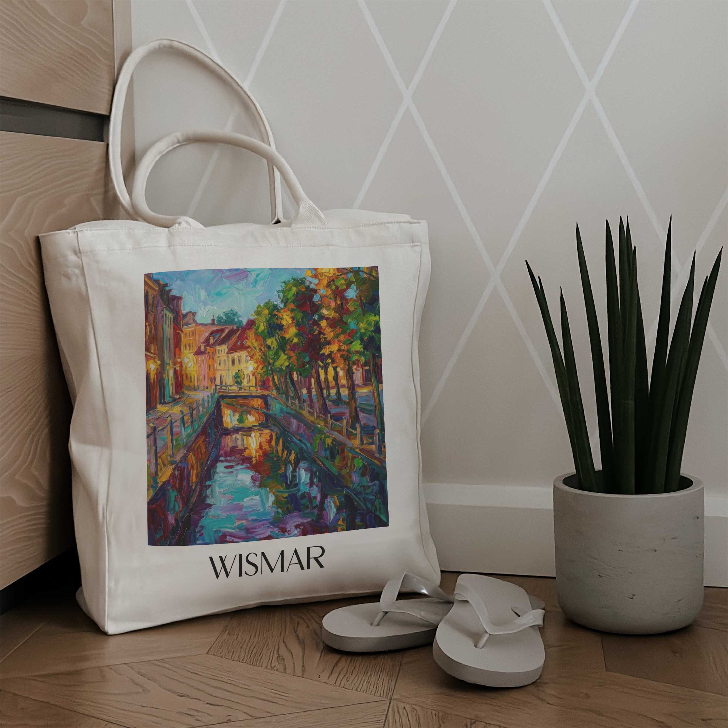 wismar-(bei-nacht)-mecklenburg-deutschland-einkaufstasche-oil-painting-oelgemaelde