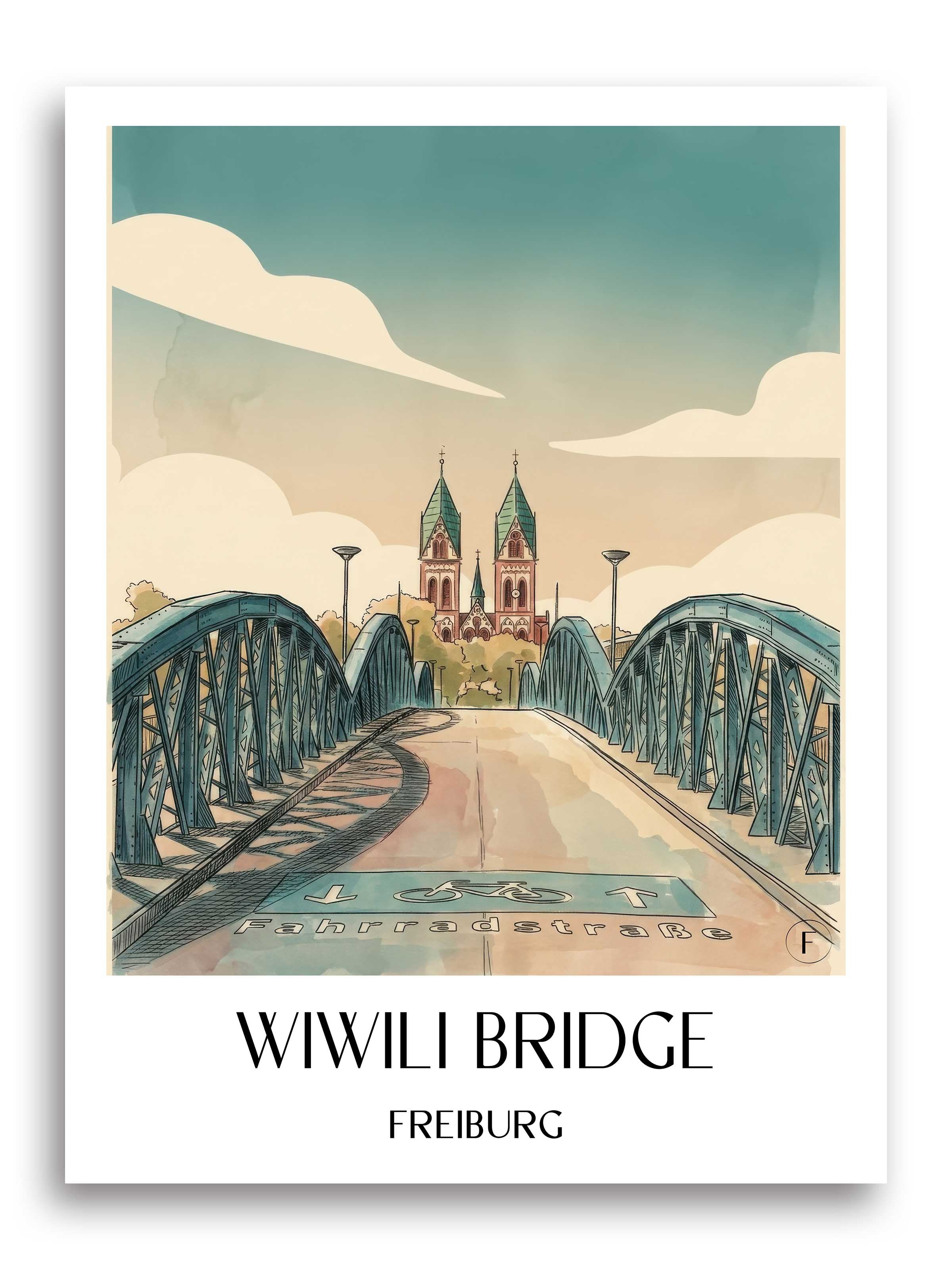 Wiwili Brücke Poster - Freiburg - Deutschland Kunstdruck - Aquarell von A4 bis A1 - favplace