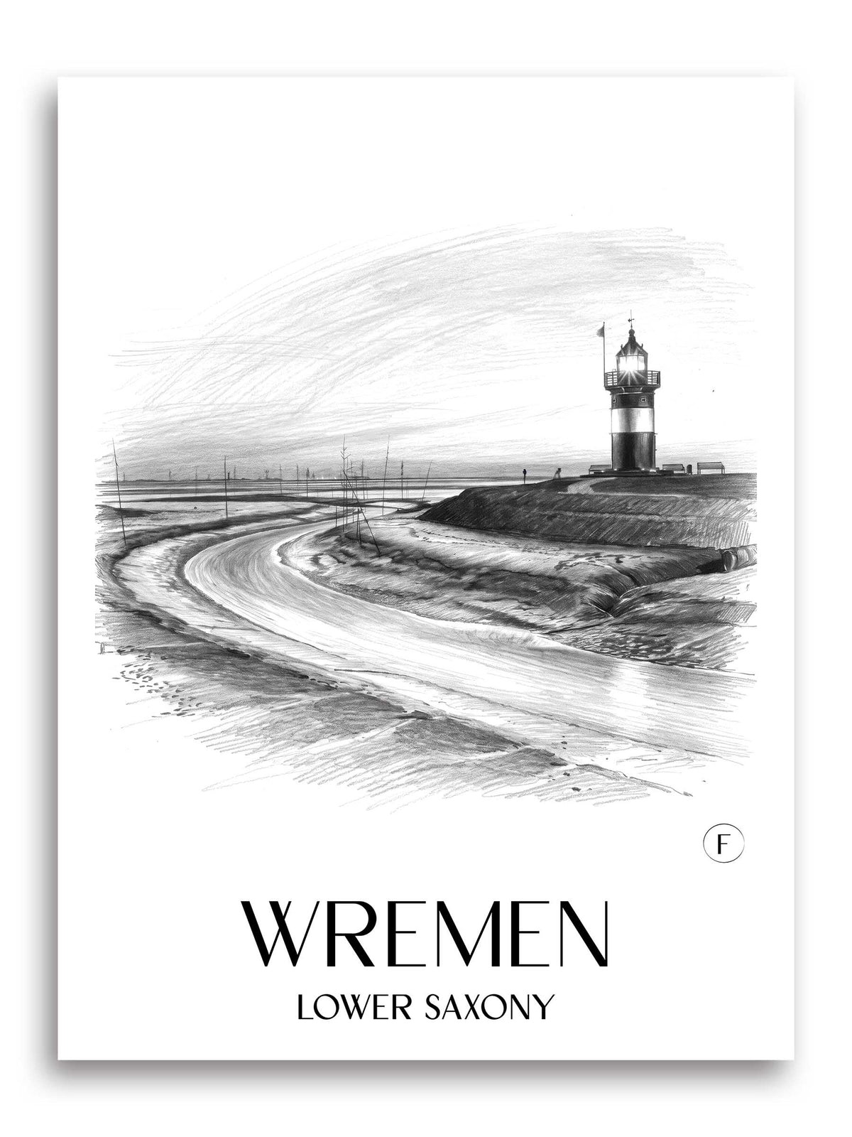 Wremen Poster - Niedersachsen - Deutschland Kunstdruck - Zeichnung von A4 bis A1