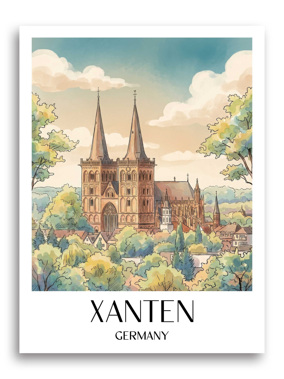 Xanten Poster - Niederrhein - Deutschland Kunstdruck - Aquarell von A4 bis A1 - favplace
