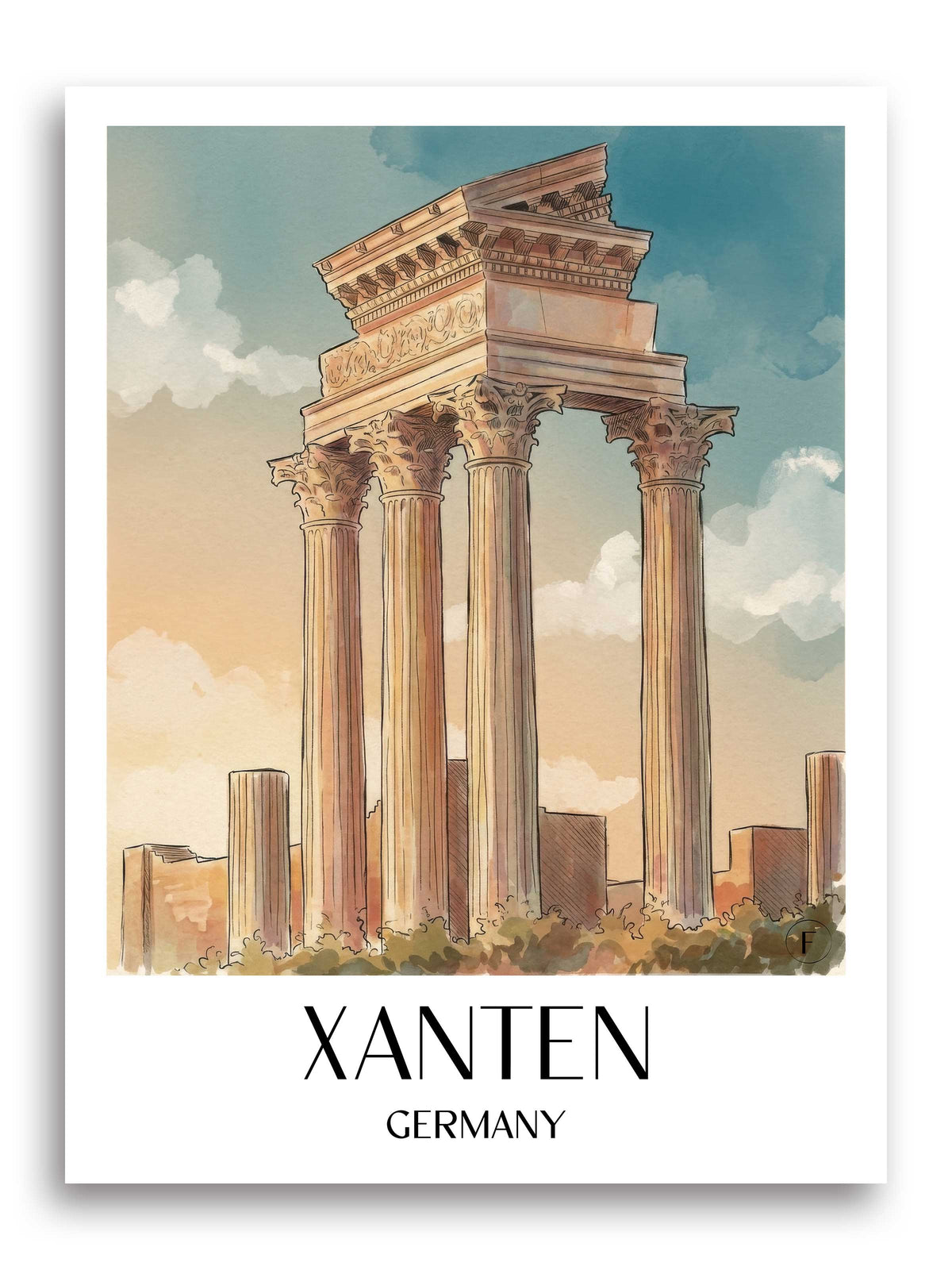 Xanten Poster - Römerpark - Deutschland Kunstdruck - Aquarell von A4 bis A1 - favplace