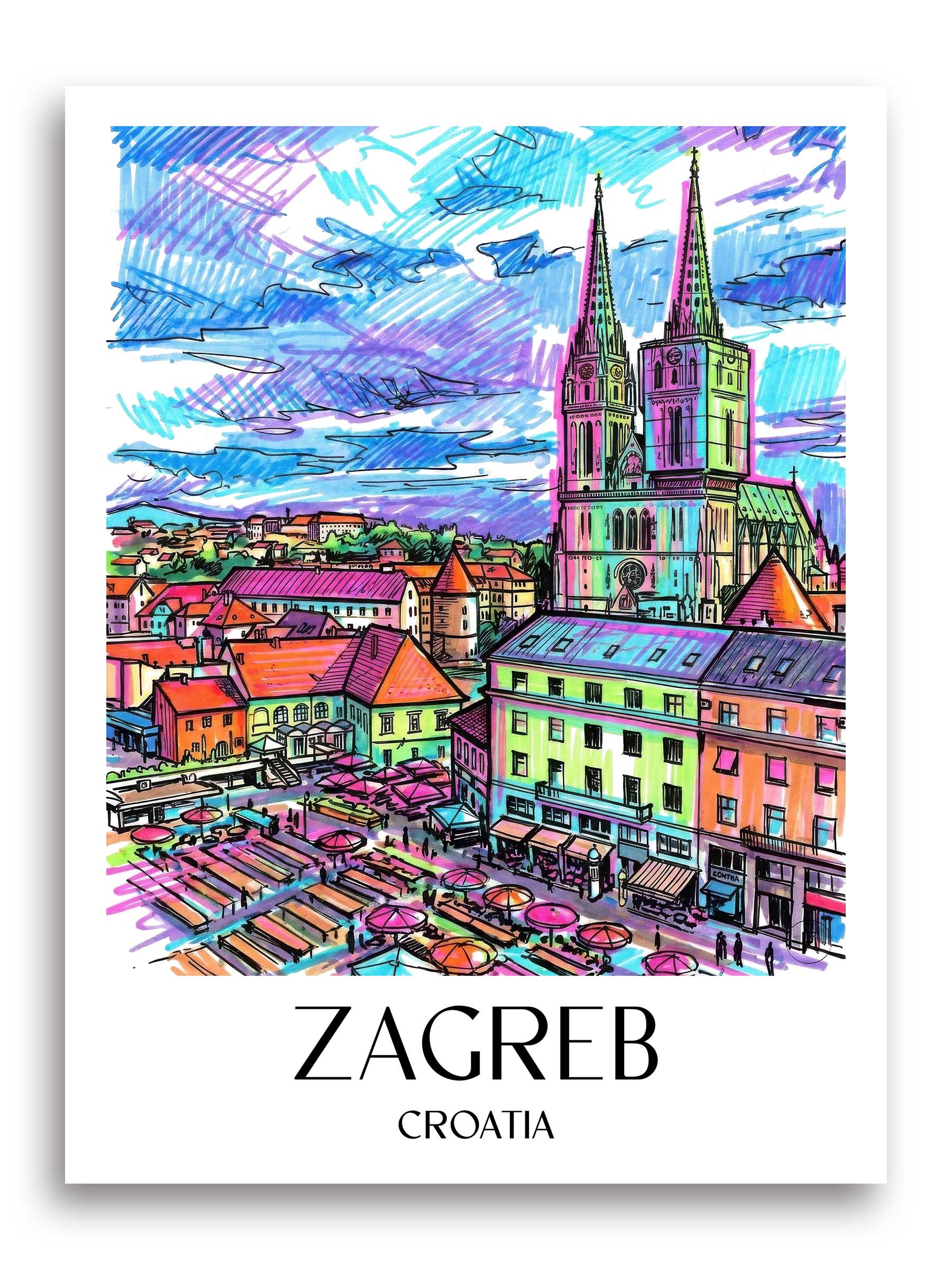 Zagreb Poster - - Kroatien Kunstdruck - Tag Graffiti von A4 bis A1 - favplace